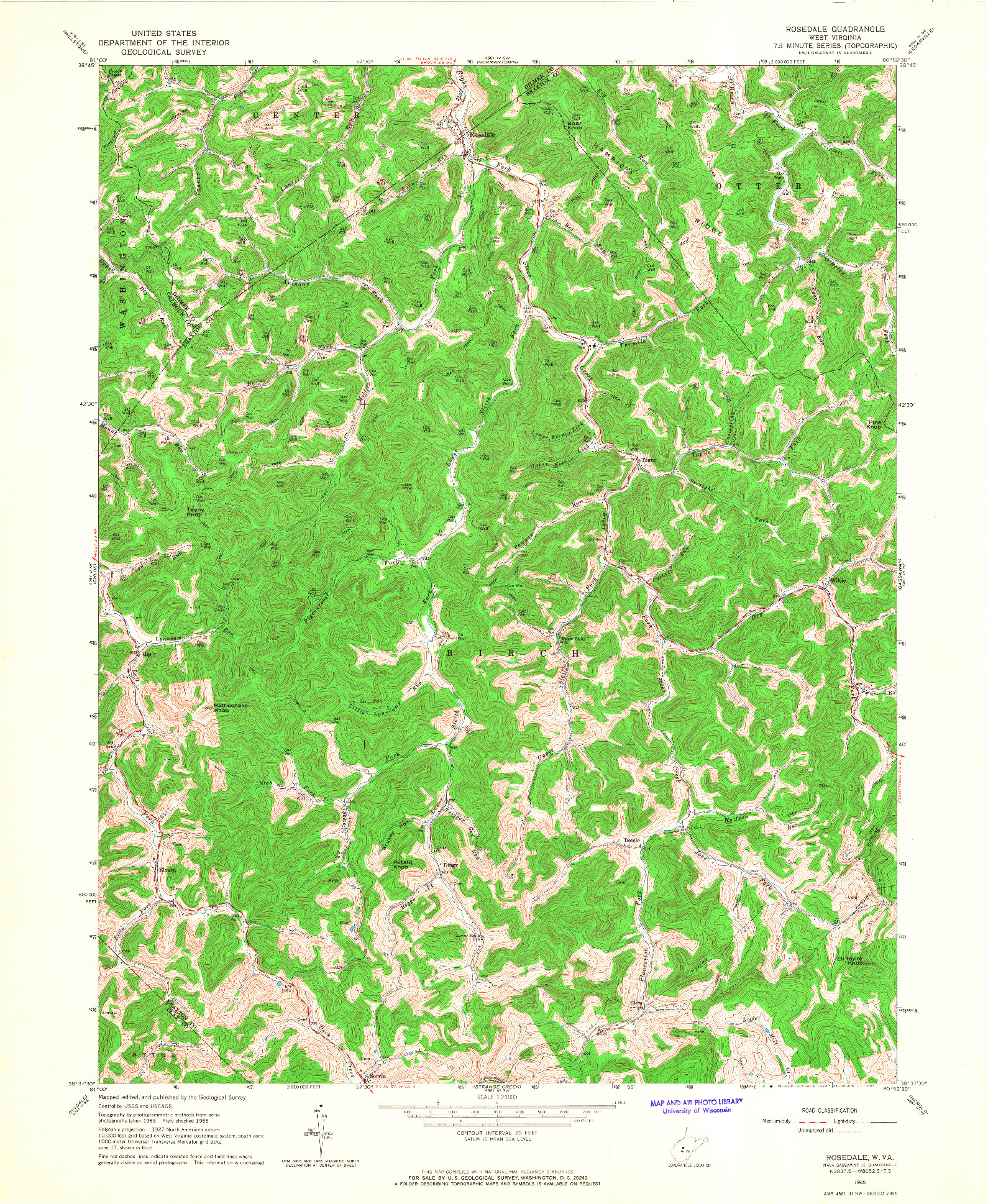 USGS 1:24000-SCALE QUADRANGLE FOR ROSEDALE, WV 1965