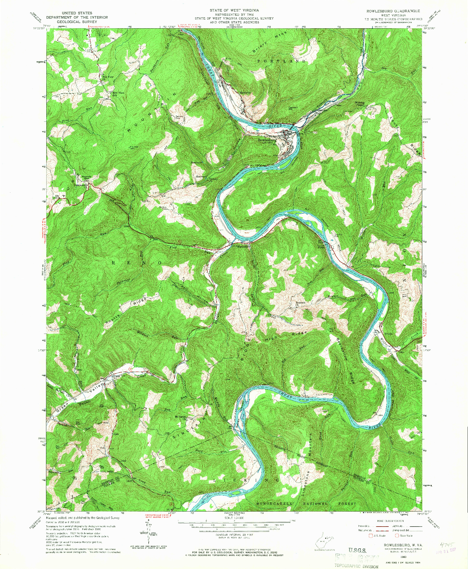 USGS 1:24000-SCALE QUADRANGLE FOR ROWLESBURG, WV 1960