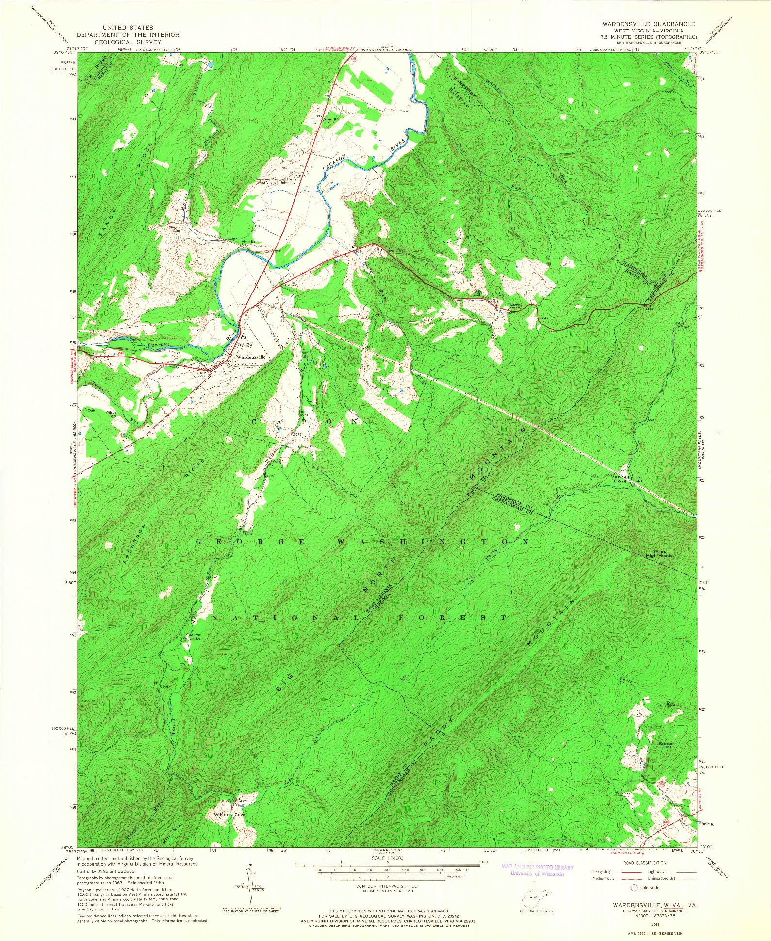 USGS 1:24000-SCALE QUADRANGLE FOR WARDENSVILLE, WV 1965
