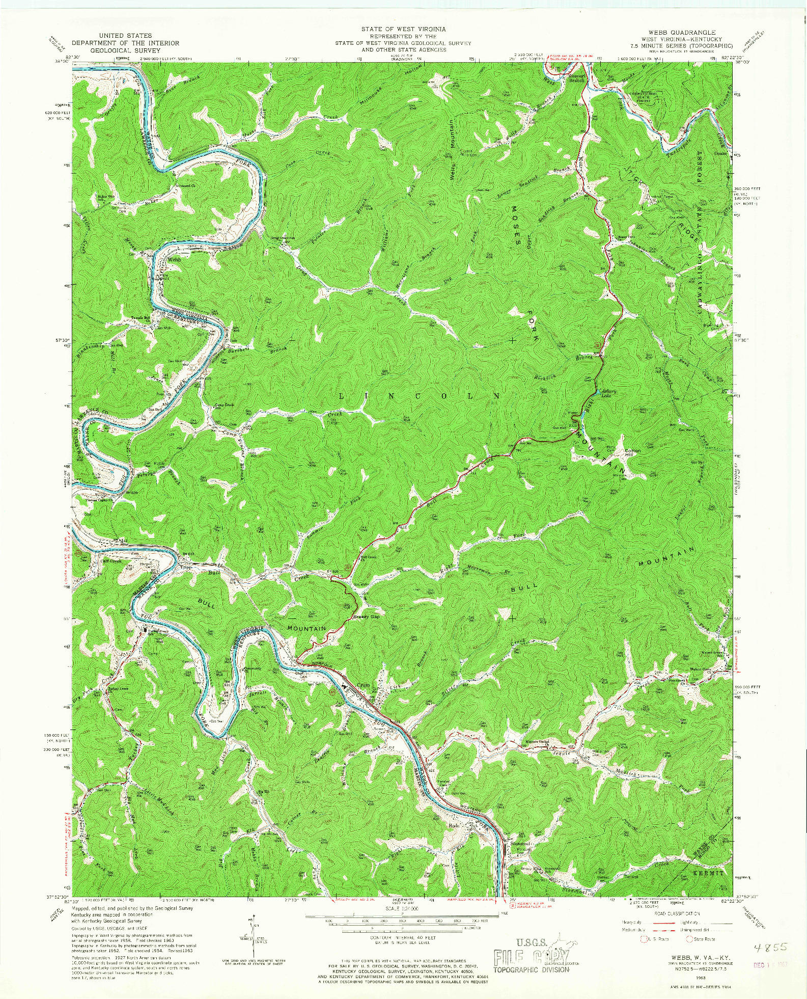 USGS 1:24000-SCALE QUADRANGLE FOR WEBB, WV 1963