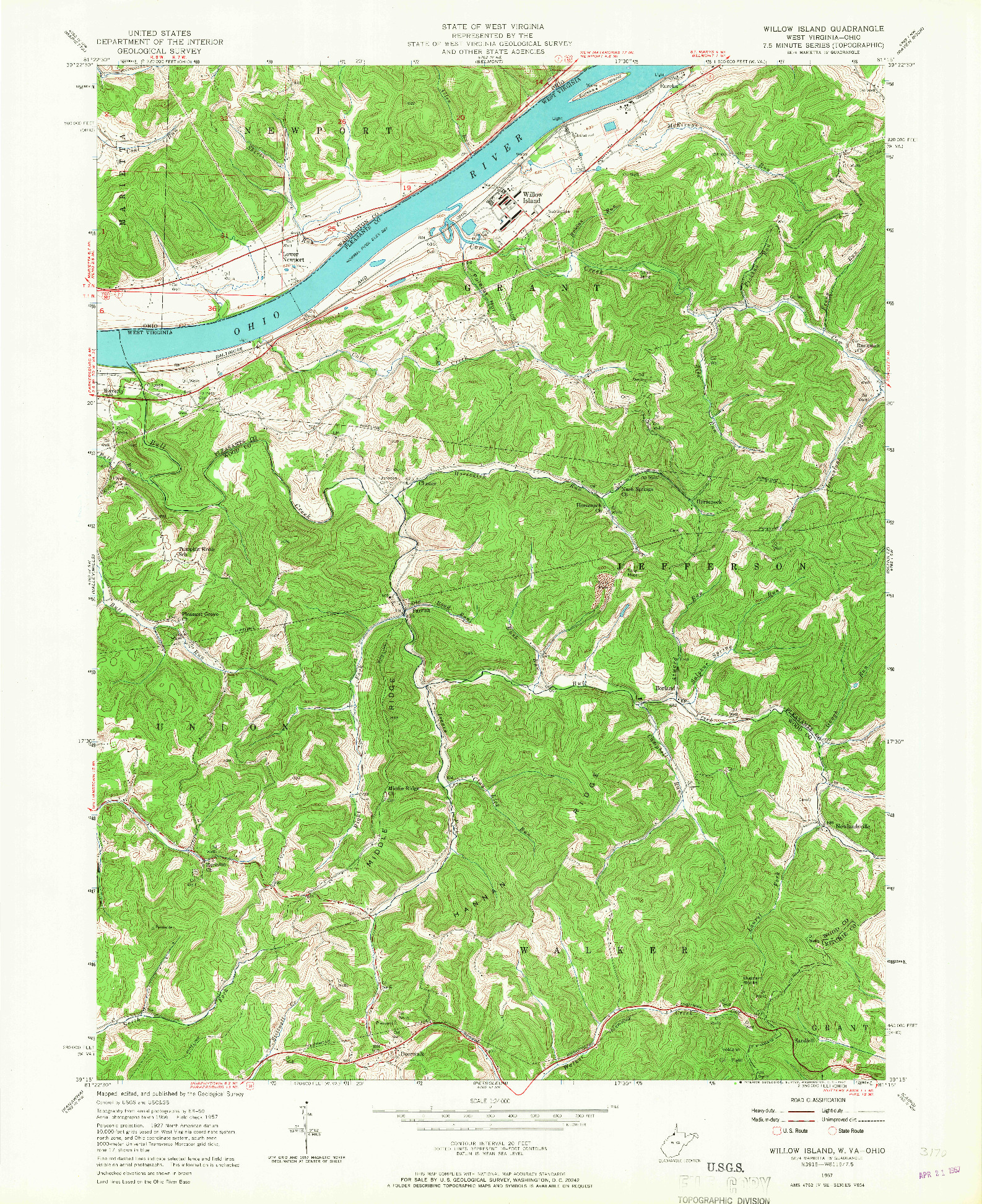 USGS 1:24000-SCALE QUADRANGLE FOR WILLOW ISLAND, WV 1957