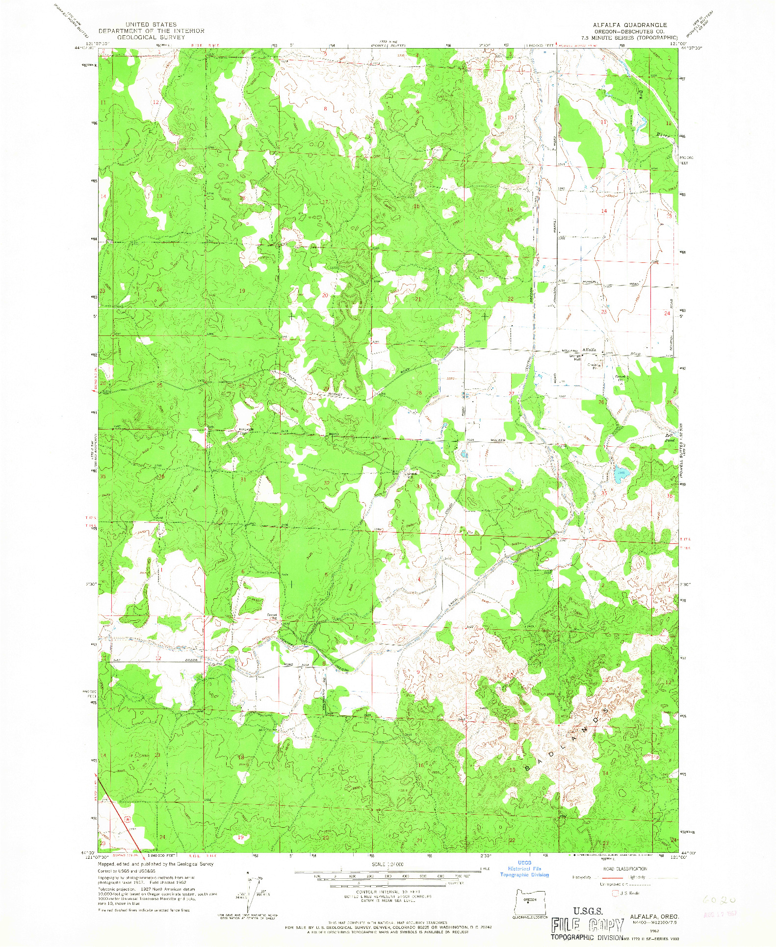 USGS 1:24000-SCALE QUADRANGLE FOR ALFALFA, OR 1962