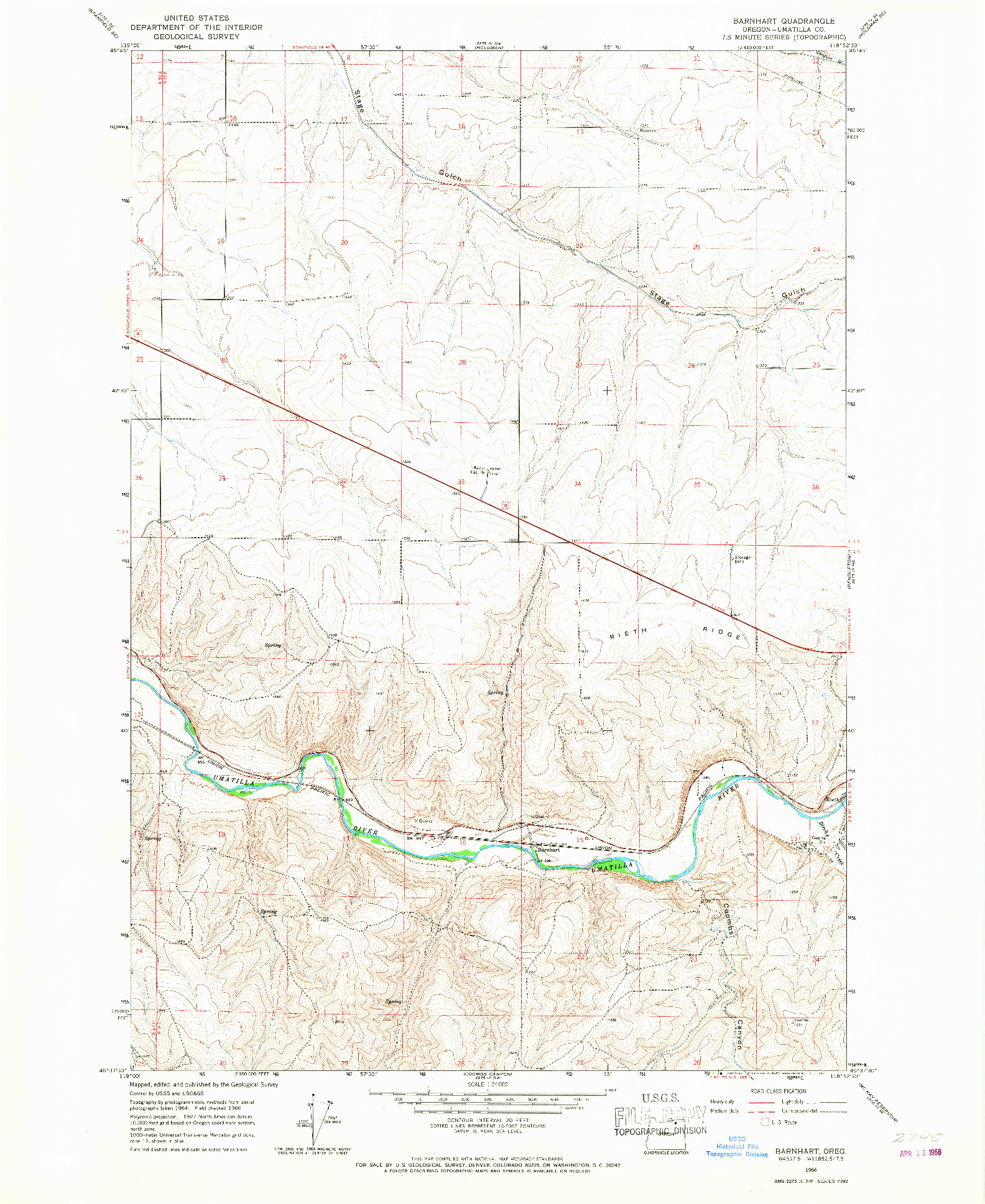 USGS 1:24000-SCALE QUADRANGLE FOR BARNHART, OR 1966