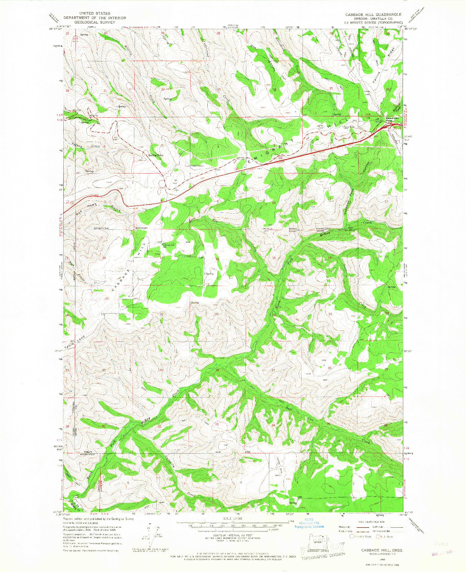 USGS 1:24000-SCALE QUADRANGLE FOR CABBAGE HILL, OR 1966