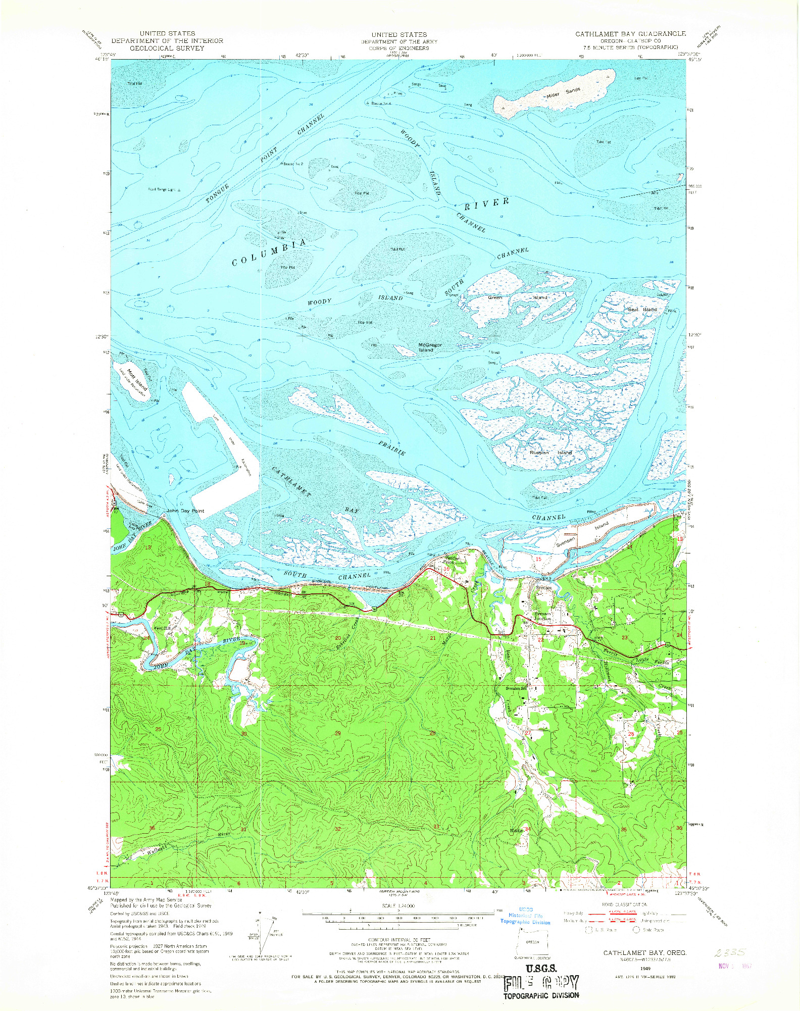 USGS 1:24000-SCALE QUADRANGLE FOR CATHLAMET BAY, OR 1949
