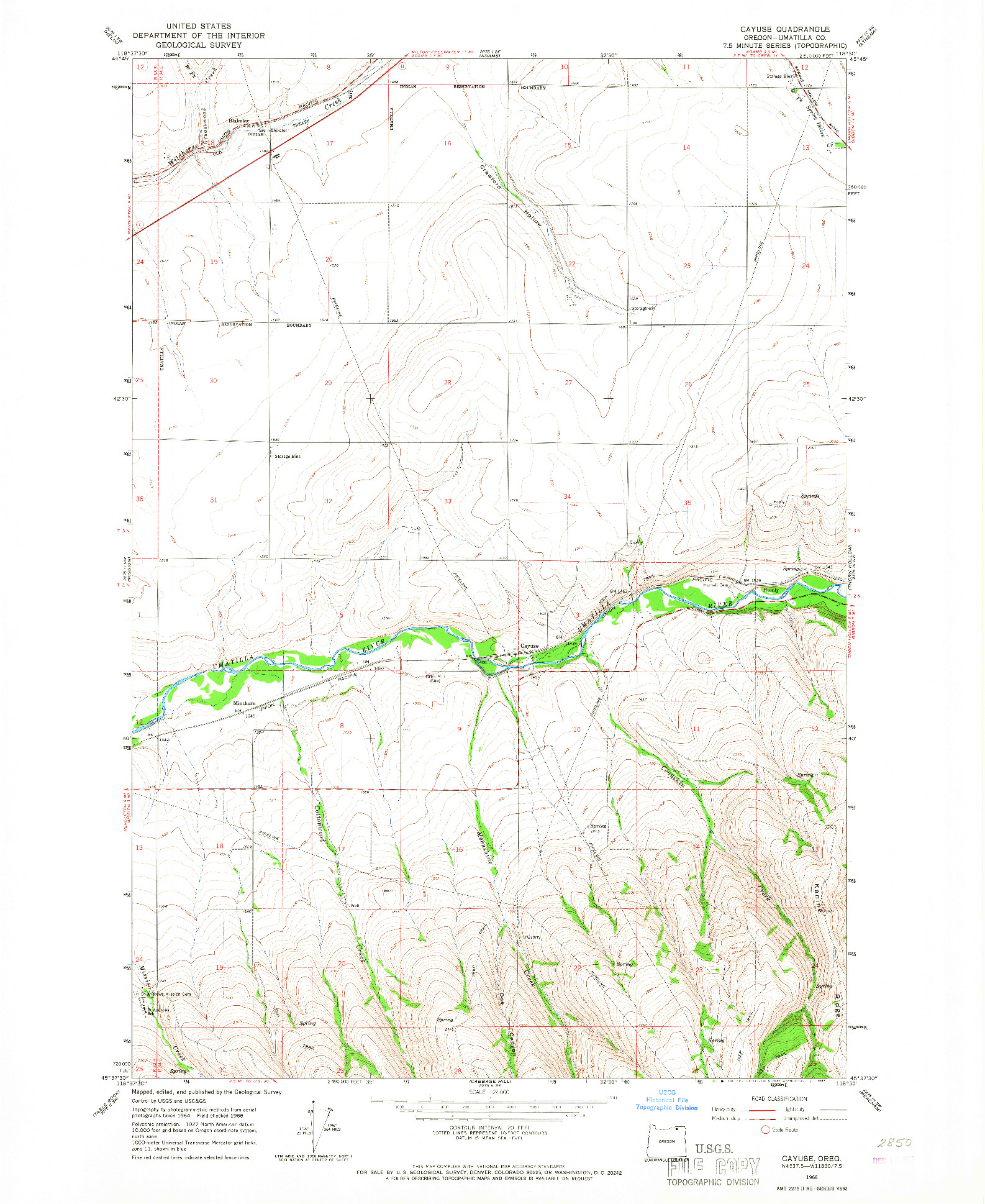 USGS 1:24000-SCALE QUADRANGLE FOR CAYUSE, OR 1966