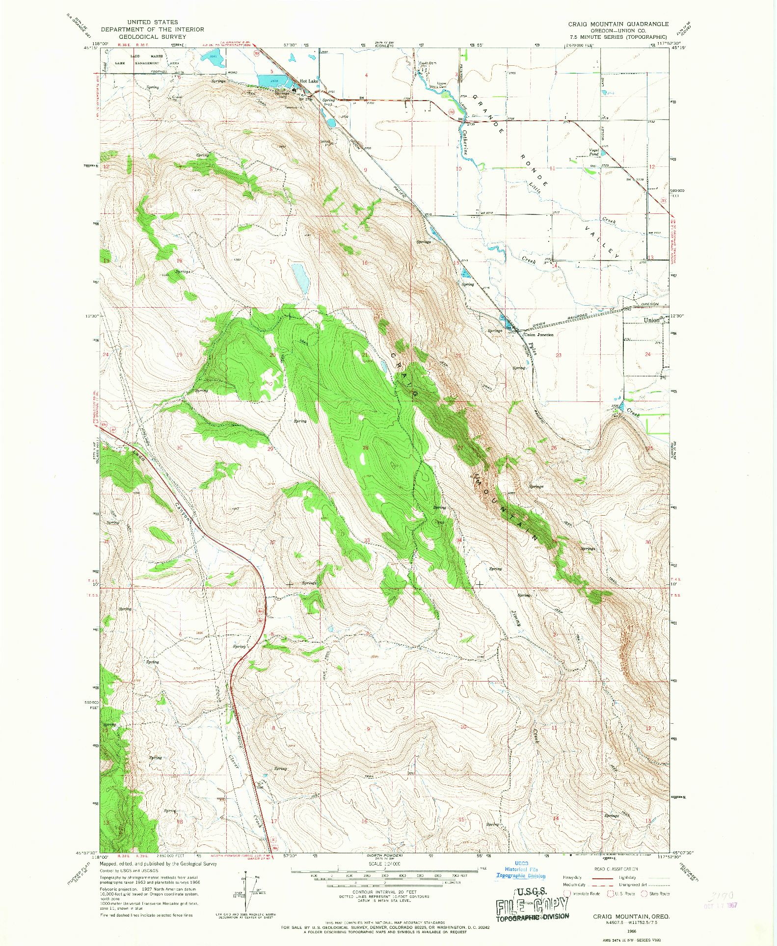 USGS 1:24000-SCALE QUADRANGLE FOR CRAIG MOUNTAIN, OR 1966