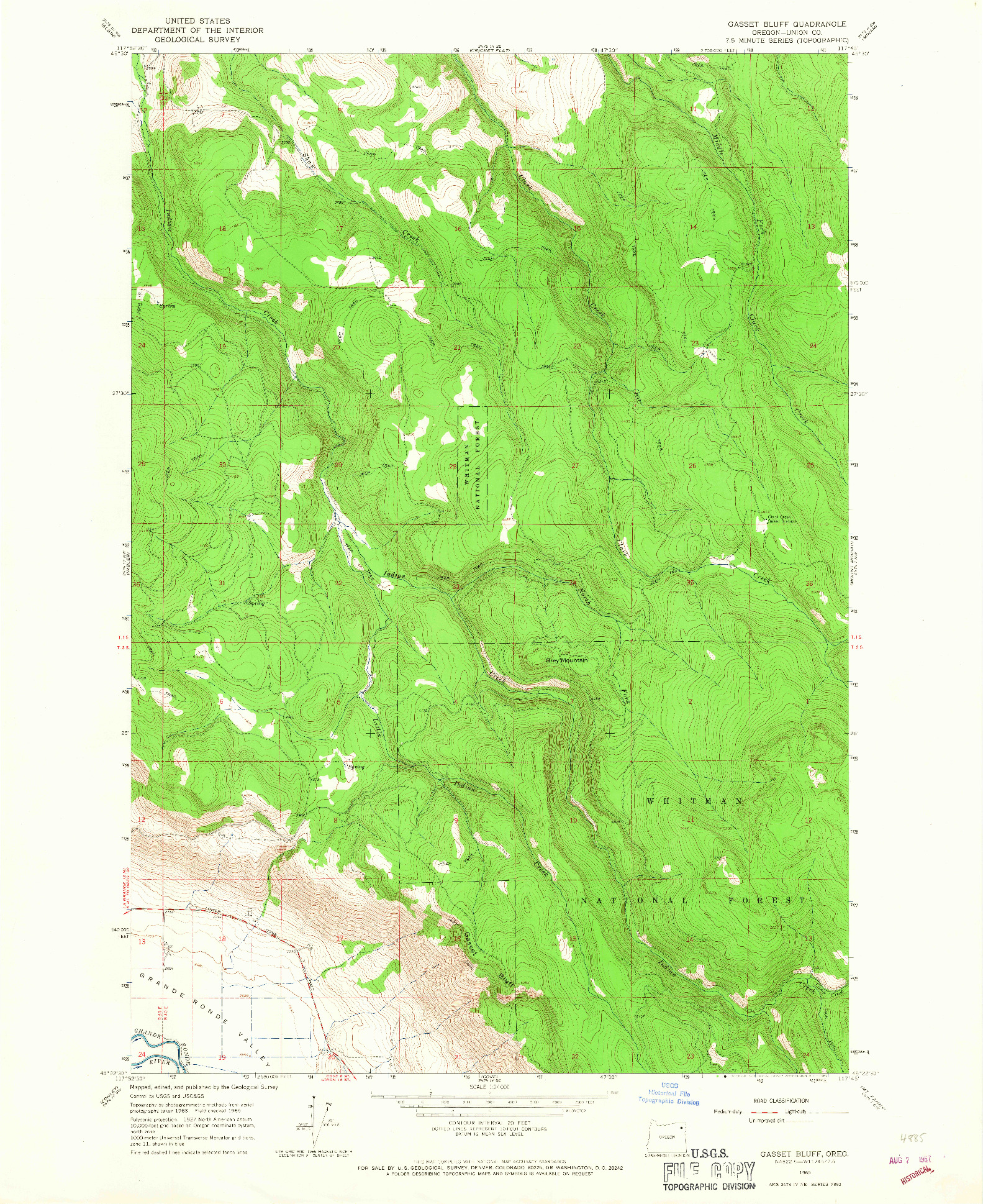 USGS 1:24000-SCALE QUADRANGLE FOR GASSET BLUFF, OR 1965