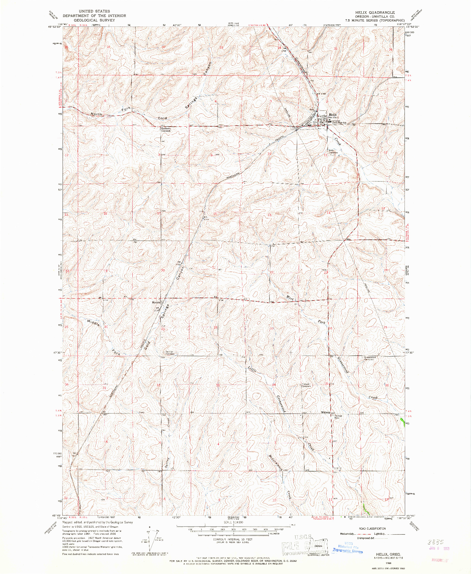 USGS 1:24000-SCALE QUADRANGLE FOR HELIX, OR 1966