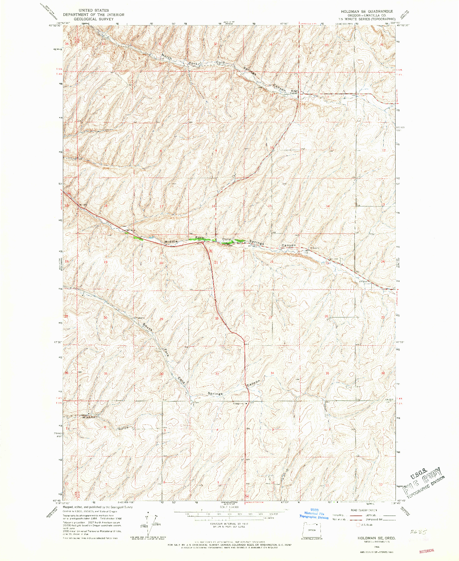 USGS 1:24000-SCALE QUADRANGLE FOR HOLDMAN SE, OR 1966