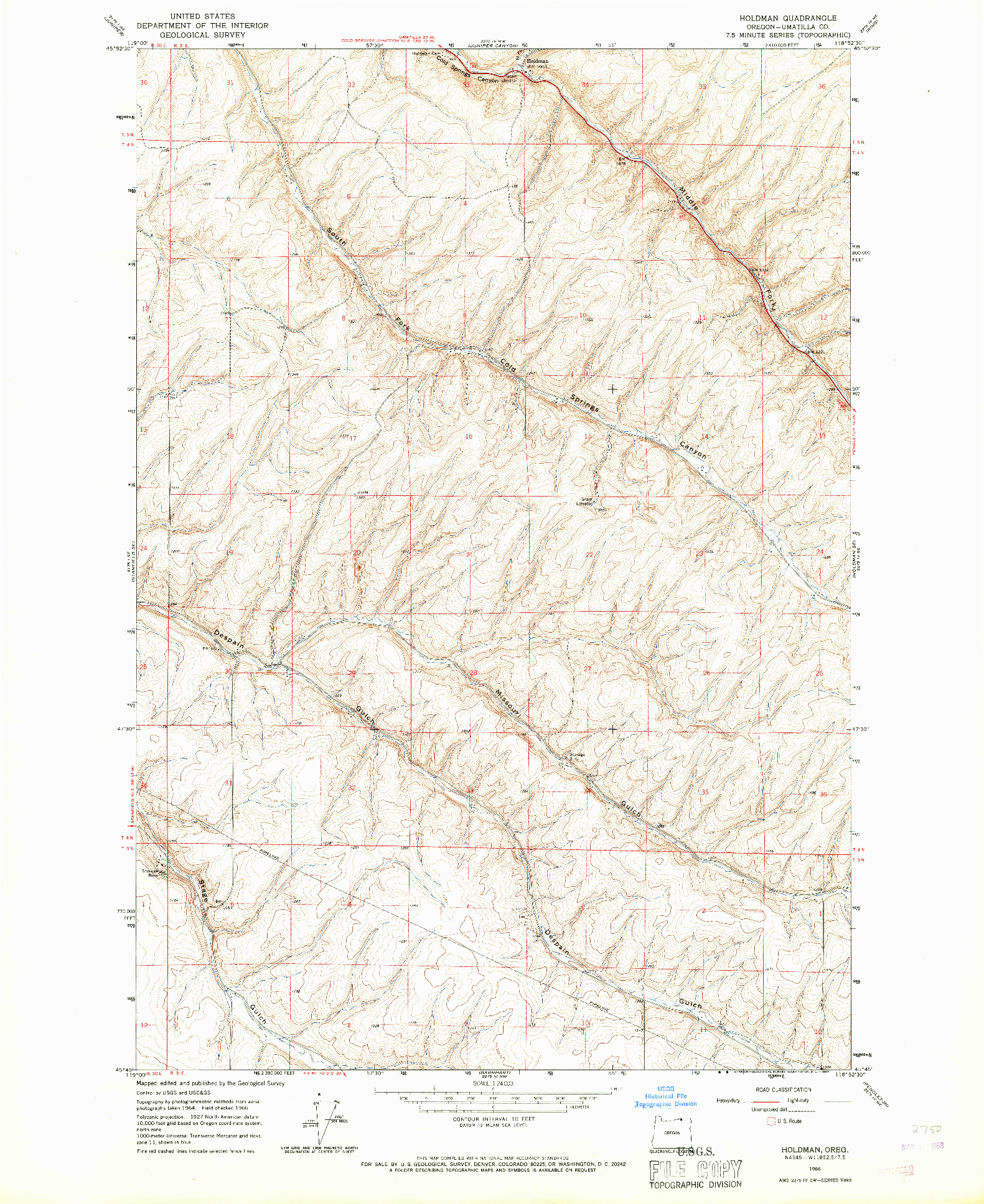 USGS 1:24000-SCALE QUADRANGLE FOR HOLDMAN, OR 1966