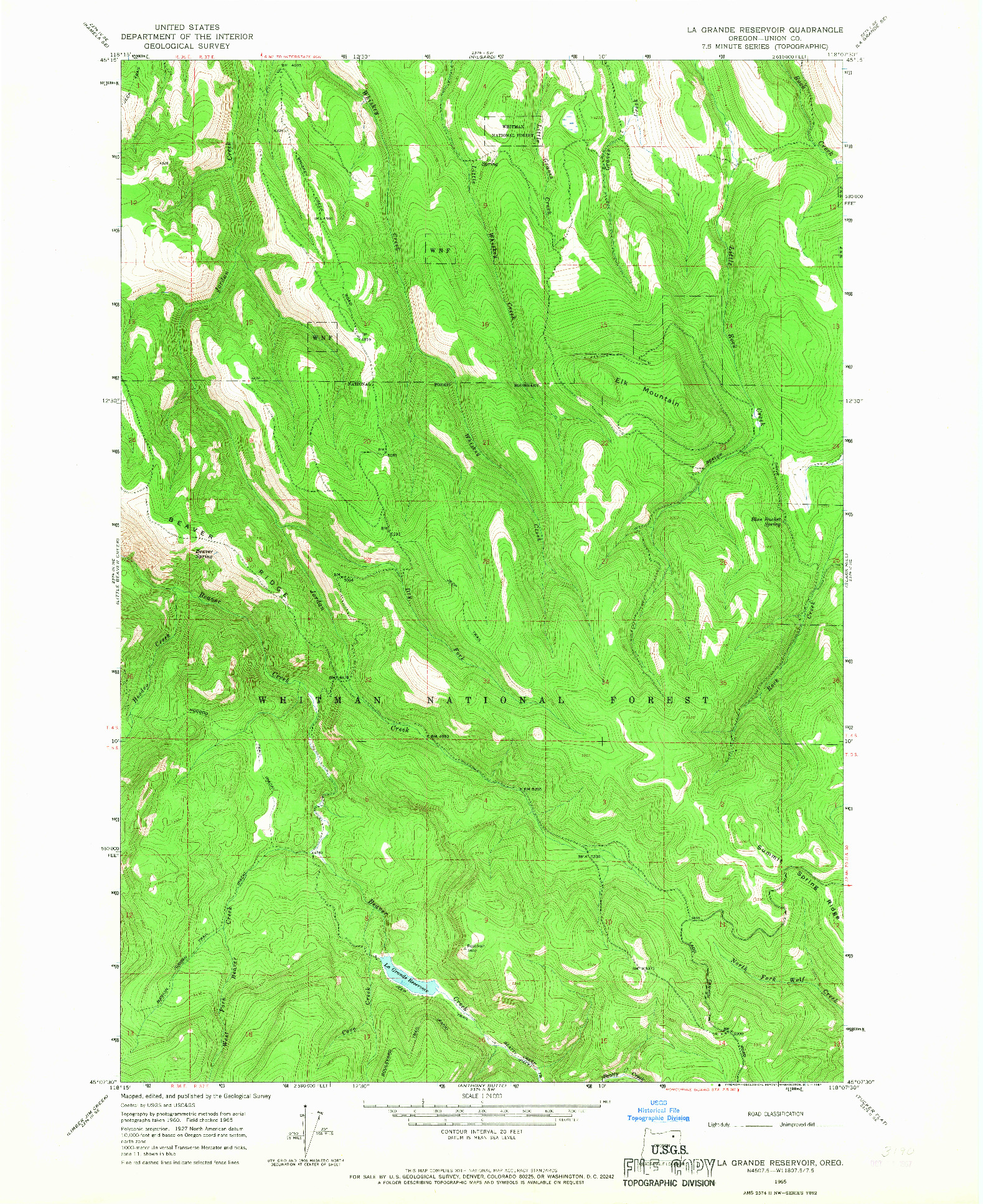 USGS 1:24000-SCALE QUADRANGLE FOR LA GRANDE RESERVOIR, OR 1965