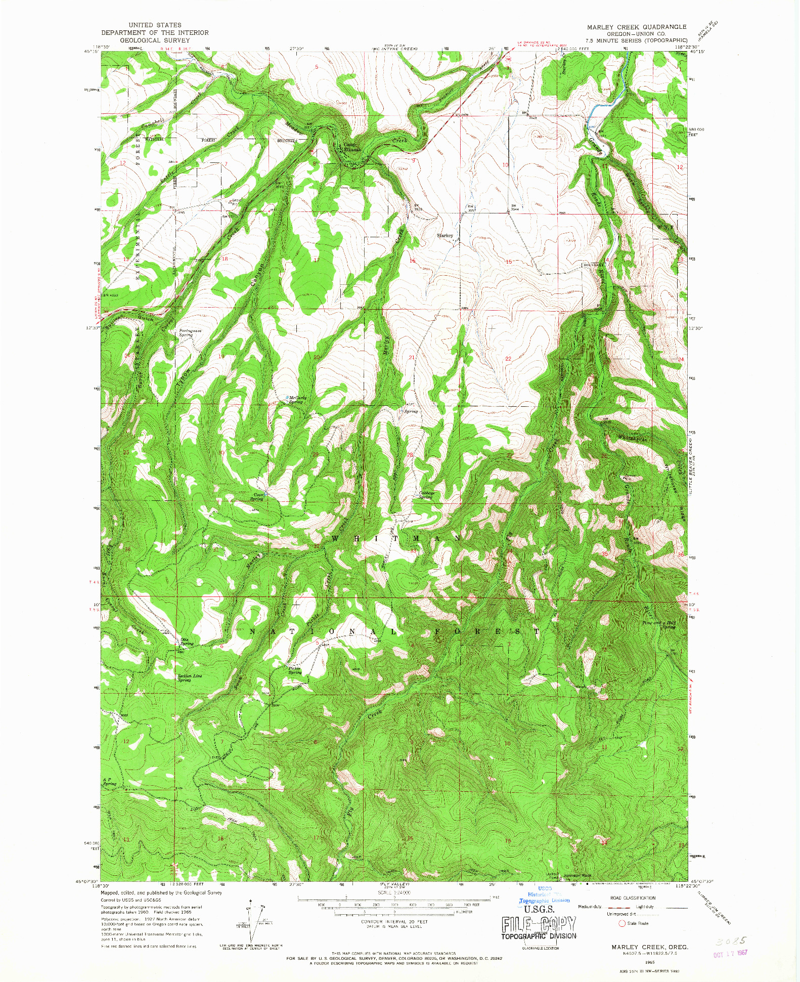 USGS 1:24000-SCALE QUADRANGLE FOR MARLEY CREEK, OR 1965