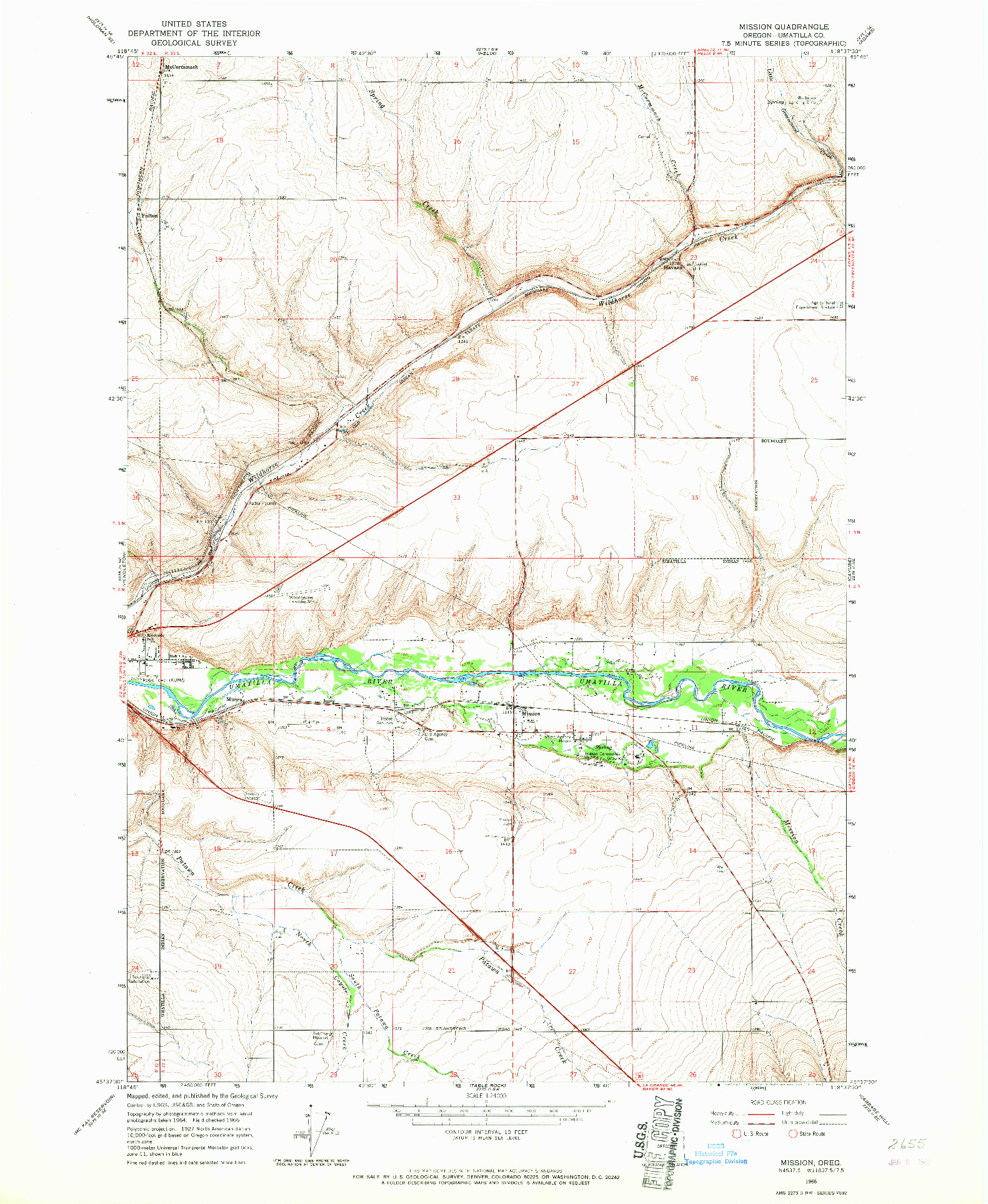 USGS 1:24000-SCALE QUADRANGLE FOR MISSION, OR 1966