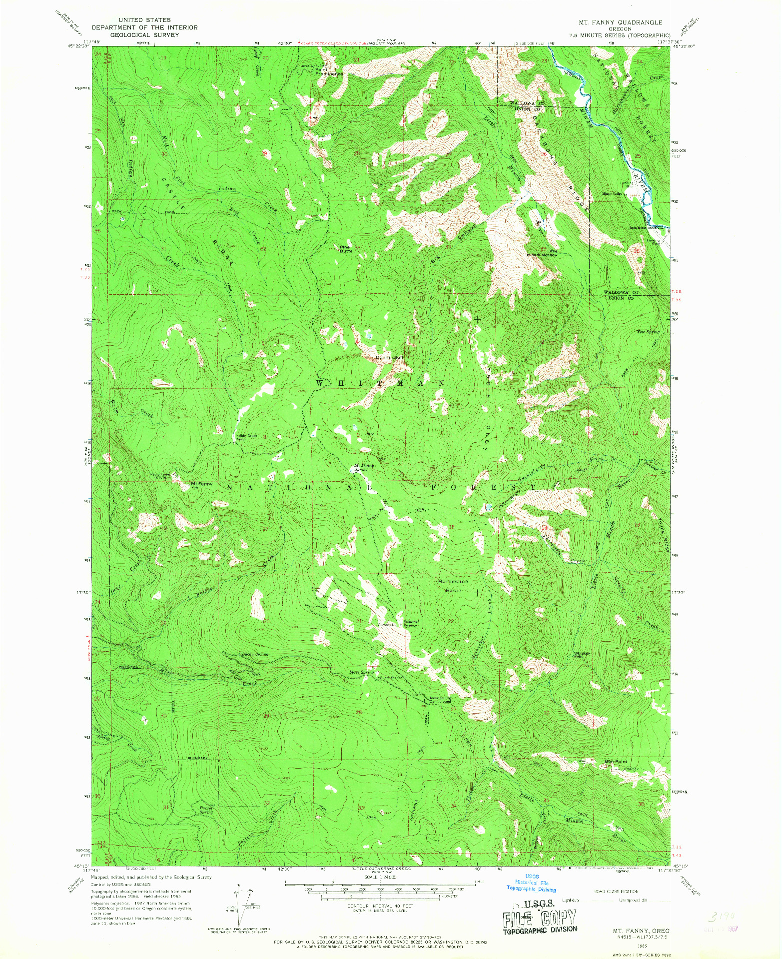 USGS 1:24000-SCALE QUADRANGLE FOR MT. FANNY, OR 1965