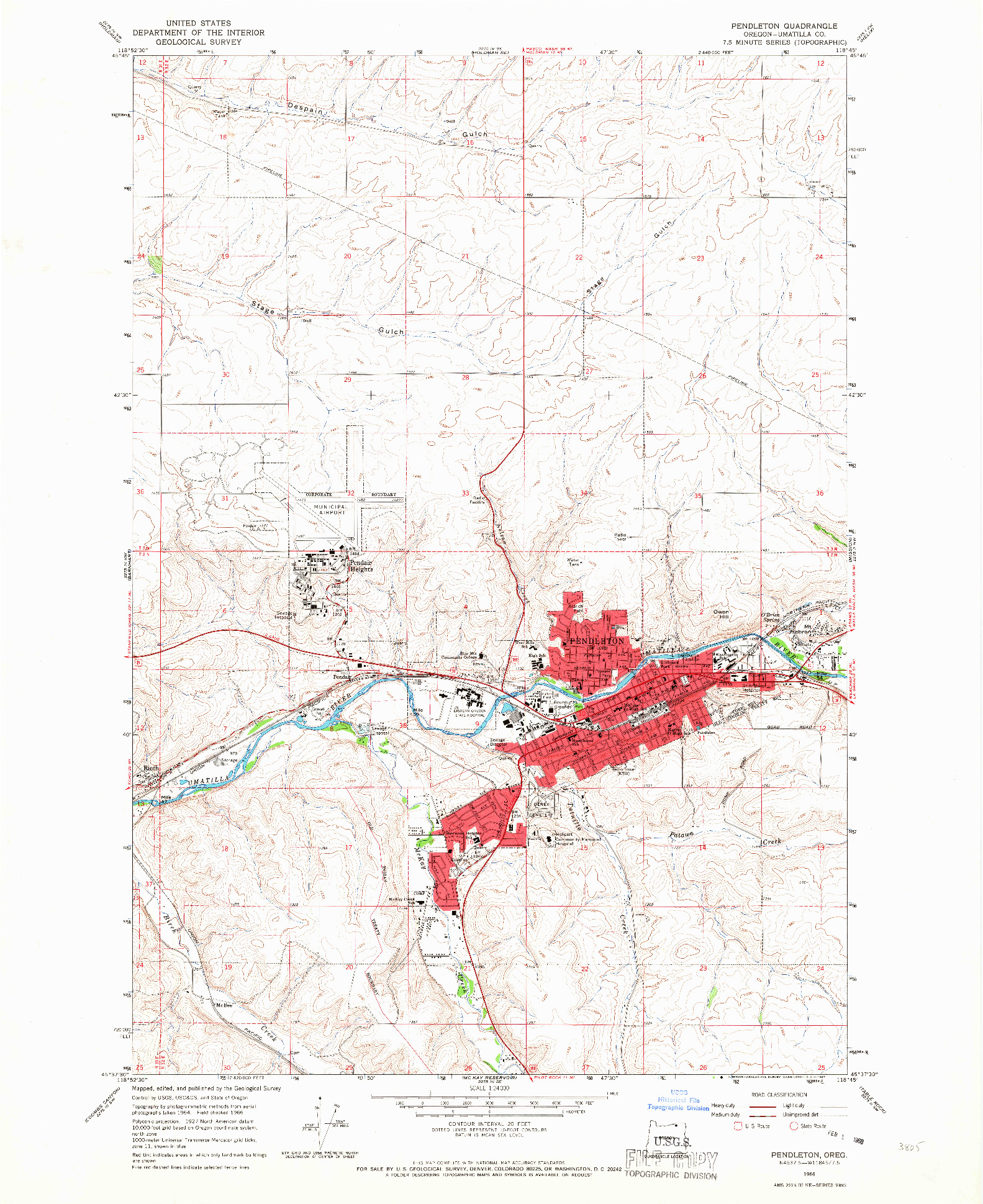 USGS 1:24000-SCALE QUADRANGLE FOR PENDLETON, OR 1966