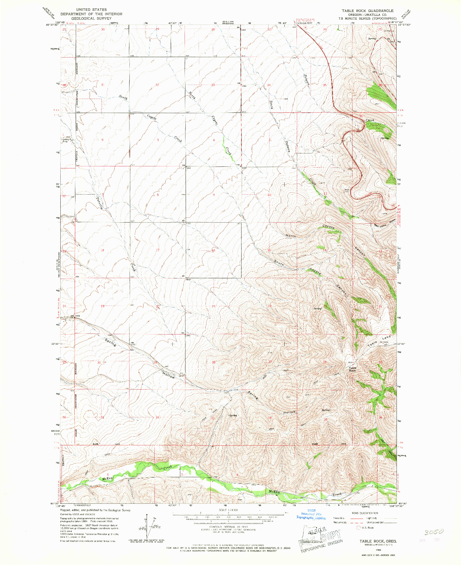 USGS 1:24000-SCALE QUADRANGLE FOR TABLE ROCK, OR 1966