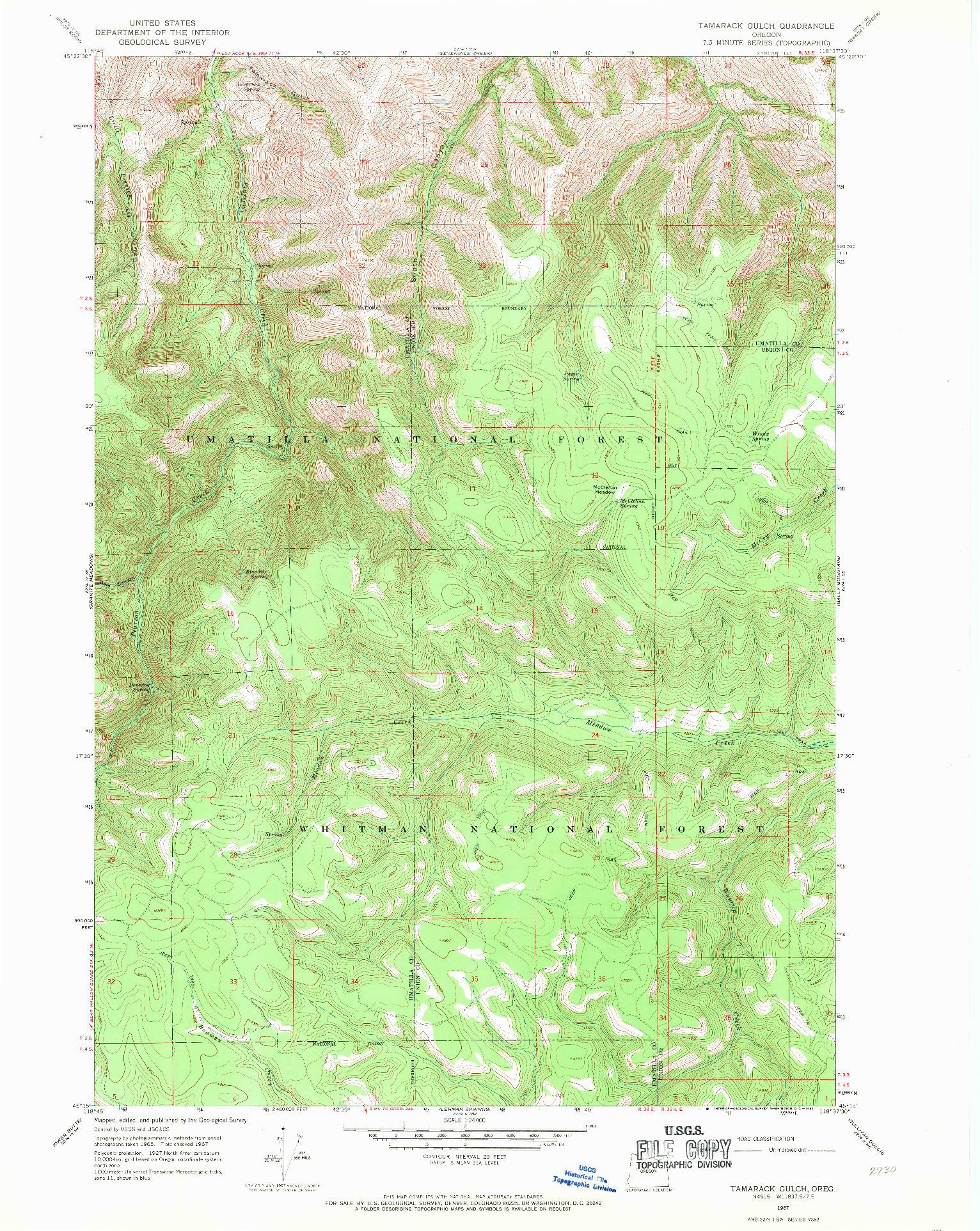 USGS 1:24000-SCALE QUADRANGLE FOR TAMARACK GULCH, OR 1967