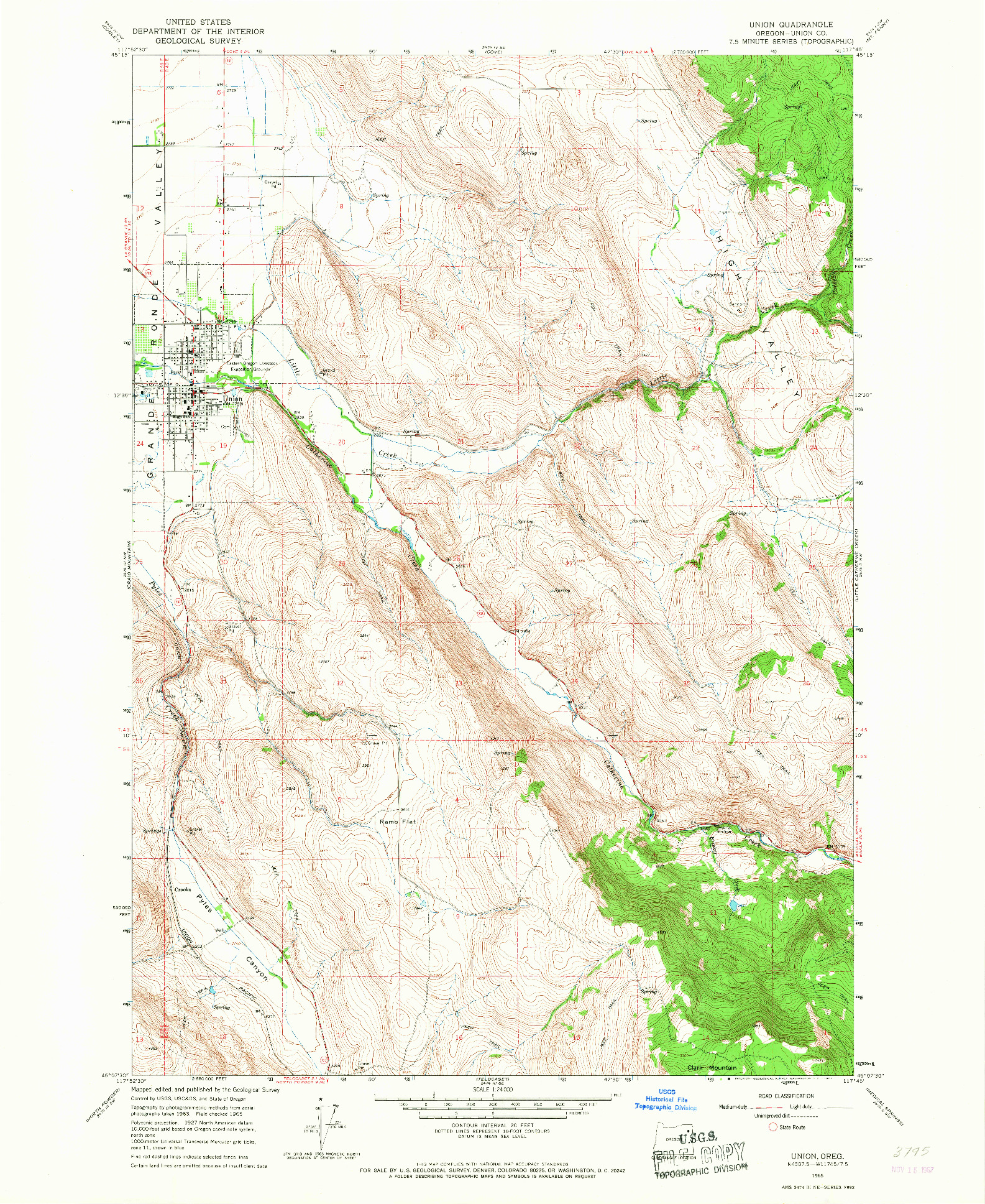 USGS 1:24000-SCALE QUADRANGLE FOR UNION, OR 1965