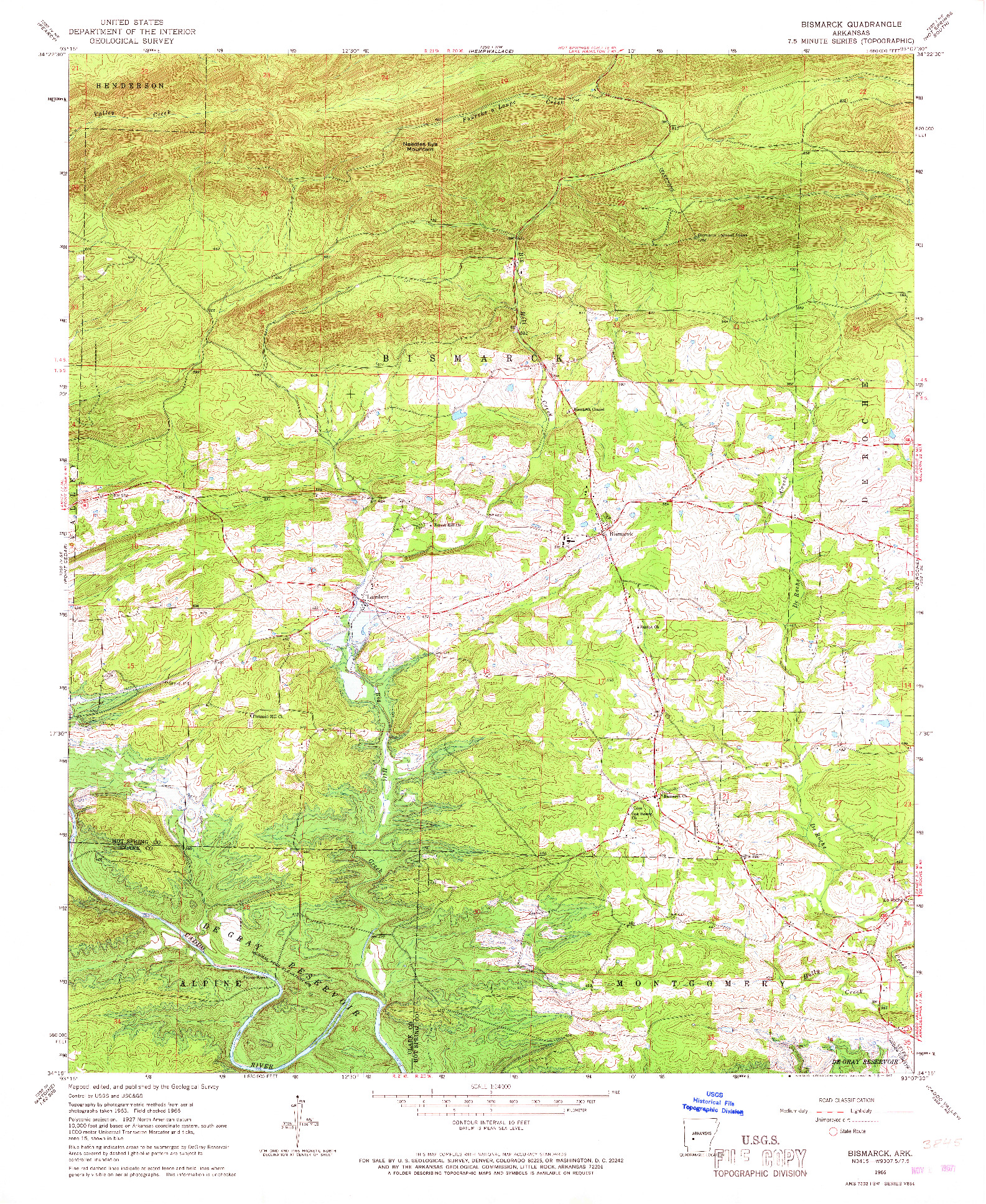 USGS 1:24000-SCALE QUADRANGLE FOR BISMARCK, AR 1966
