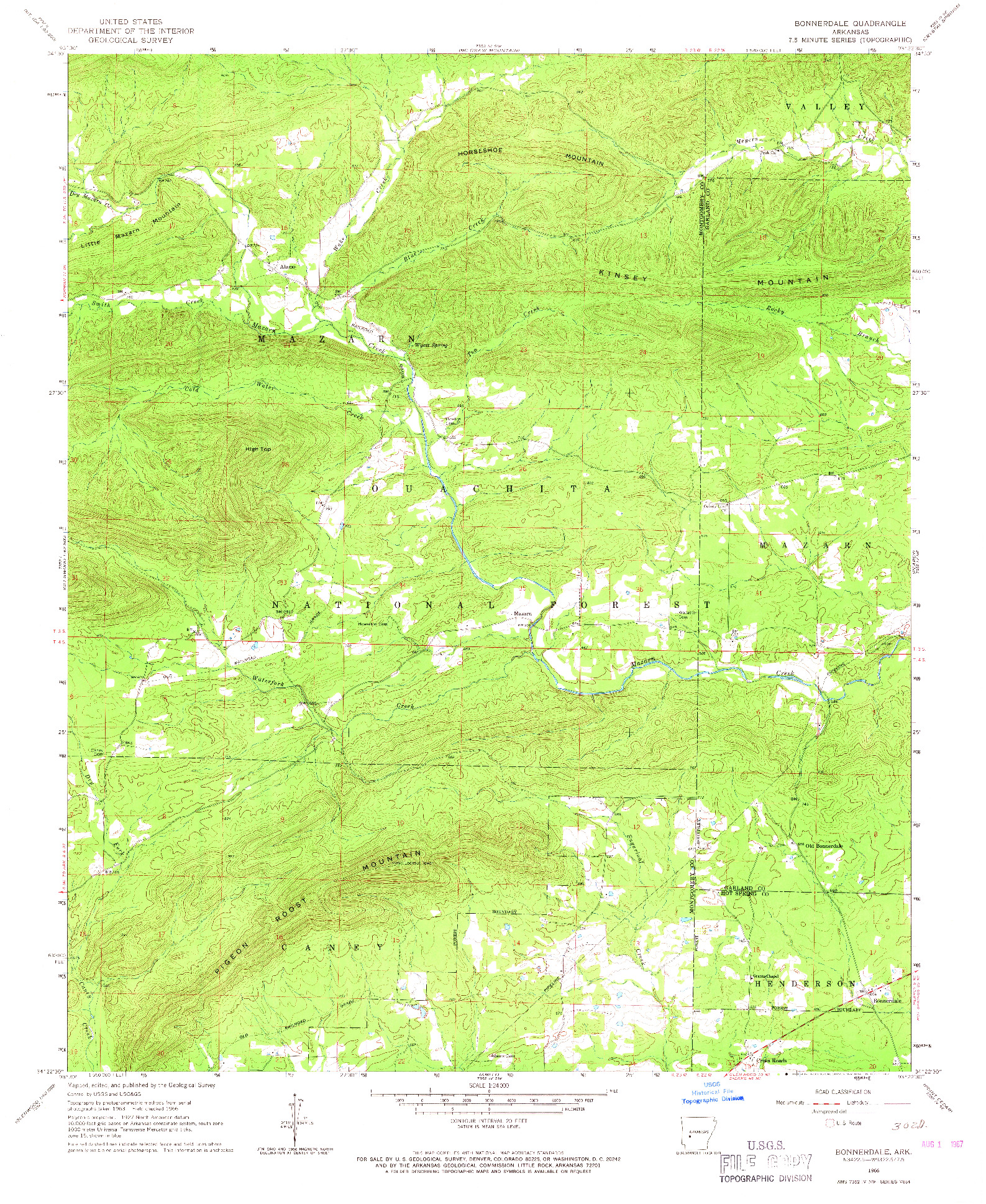 USGS 1:24000-SCALE QUADRANGLE FOR BONNERDALE, AR 1966
