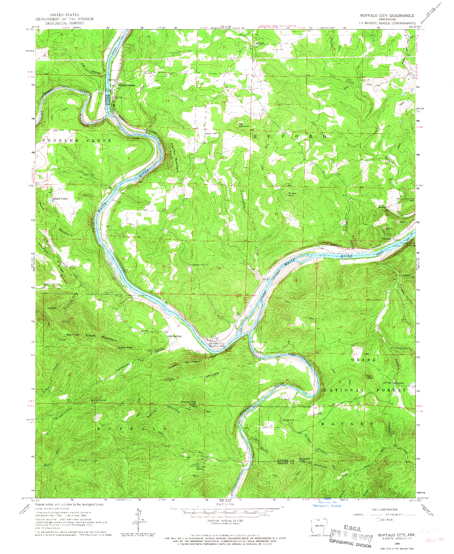 USGS 1:24000-SCALE QUADRANGLE FOR BUFFALO CITY, AR 1966