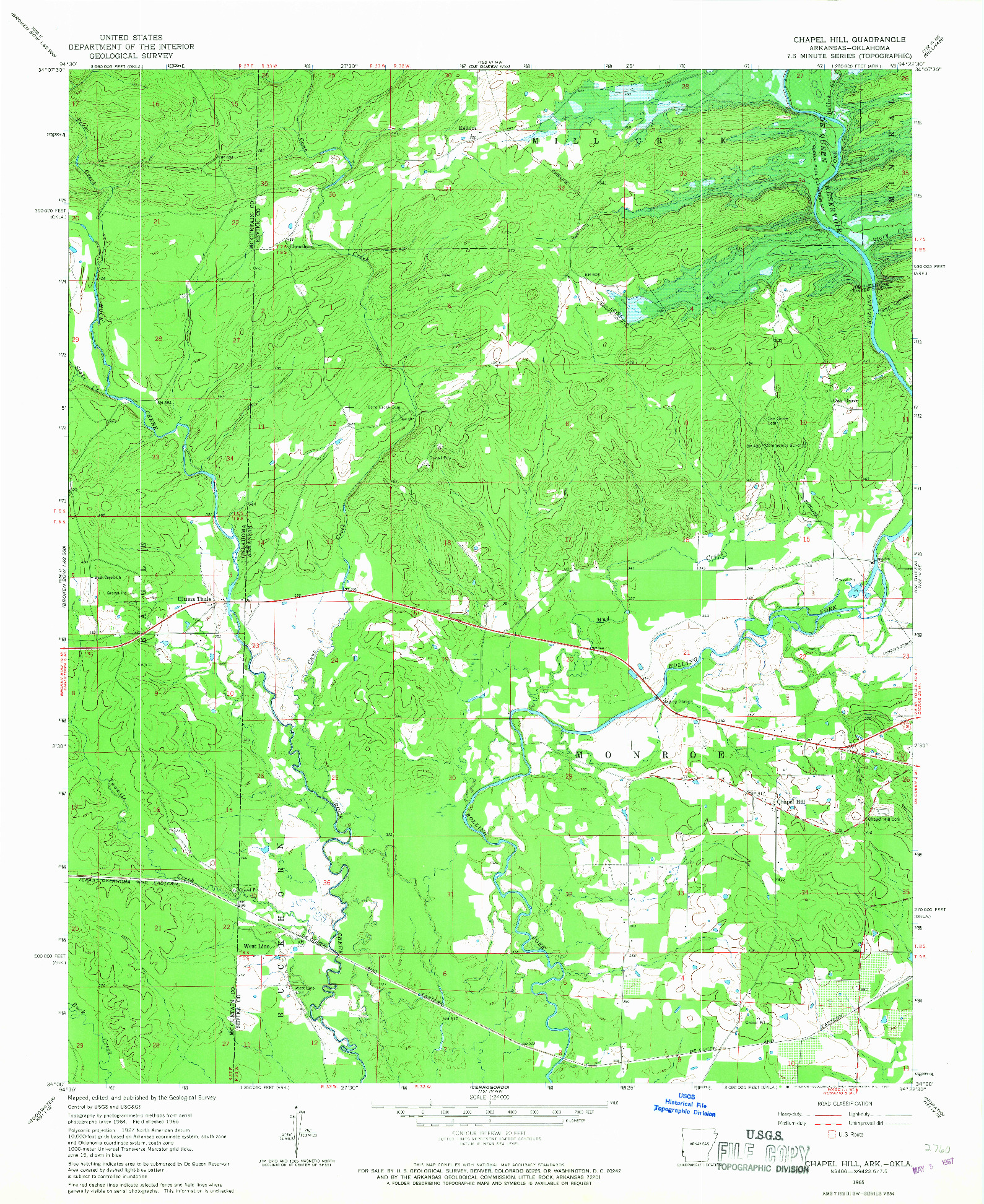 USGS 1:24000-SCALE QUADRANGLE FOR CHAPEL HILL, AR 1965