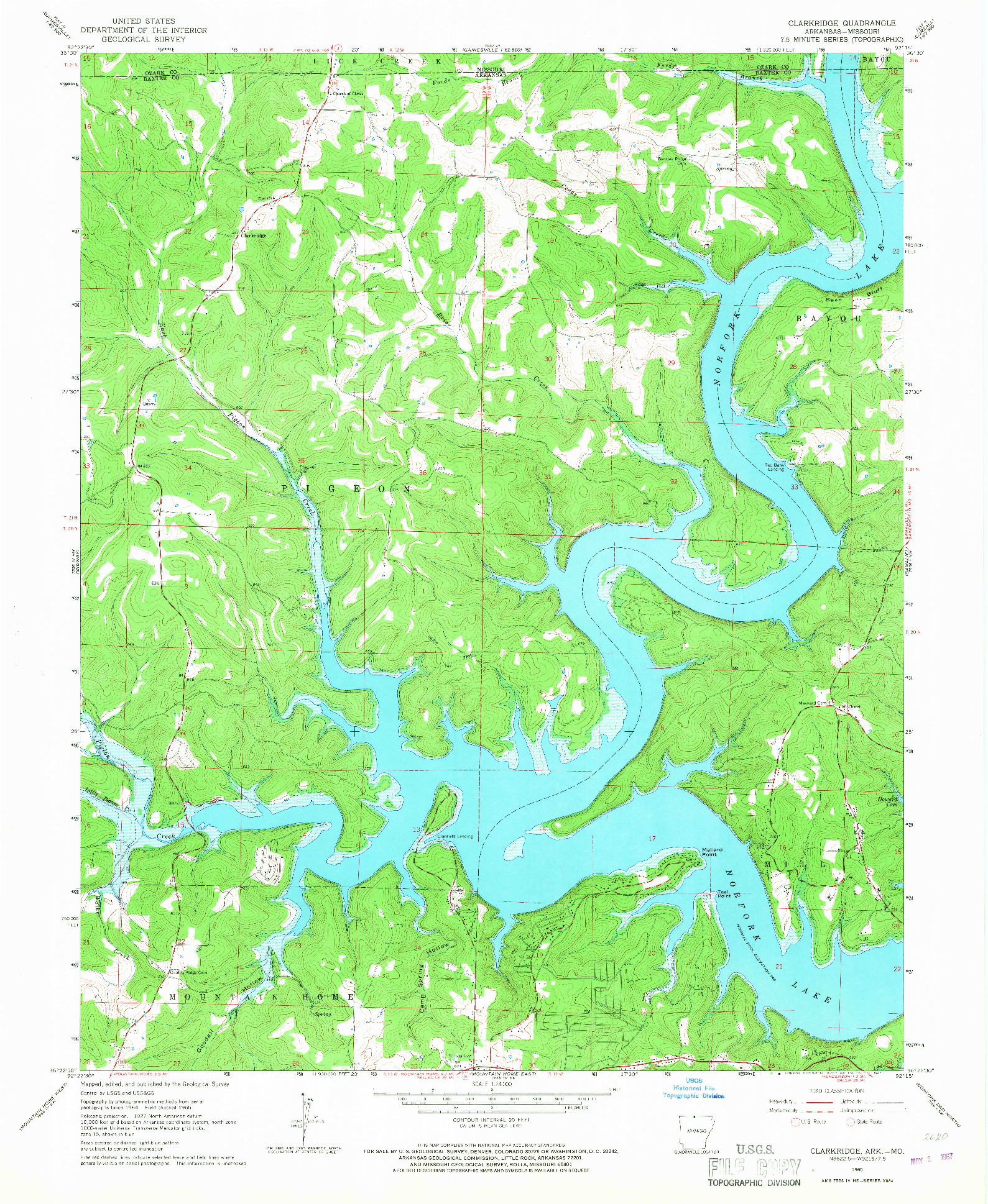 USGS 1:24000-SCALE QUADRANGLE FOR CLARKRIDGE, AR 1965