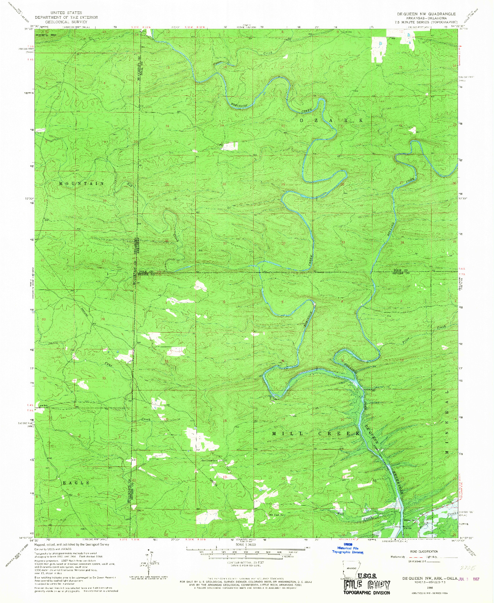 USGS 1:24000-SCALE QUADRANGLE FOR DE QUEEN NW, AR 1966