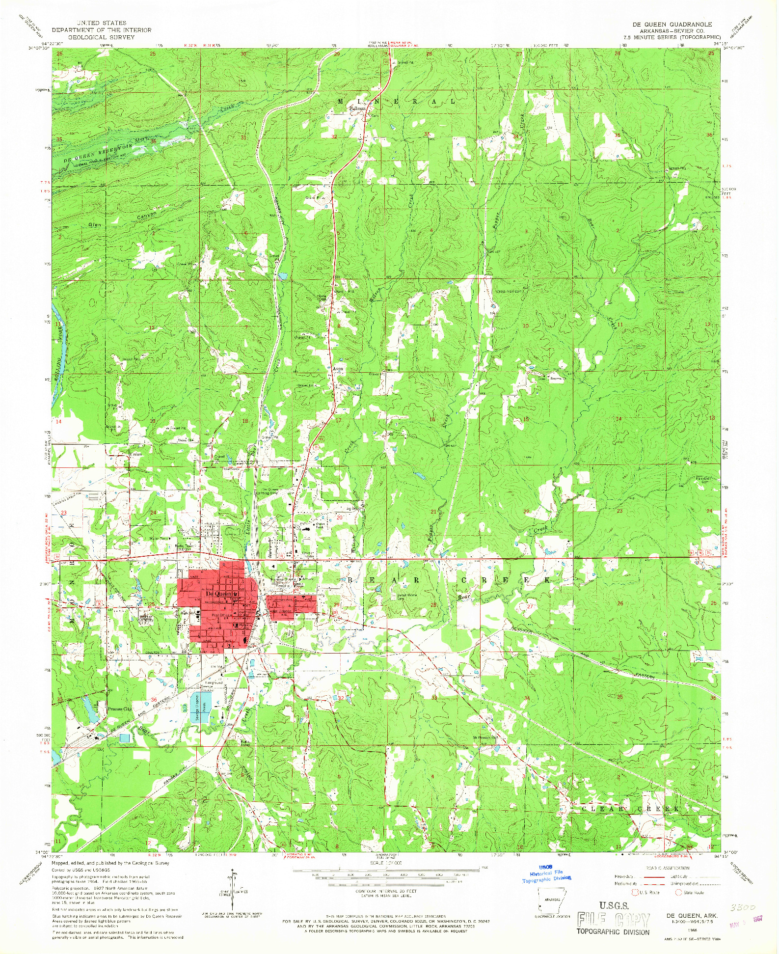 USGS 1:24000-SCALE QUADRANGLE FOR DE QUEEN, AR 1966