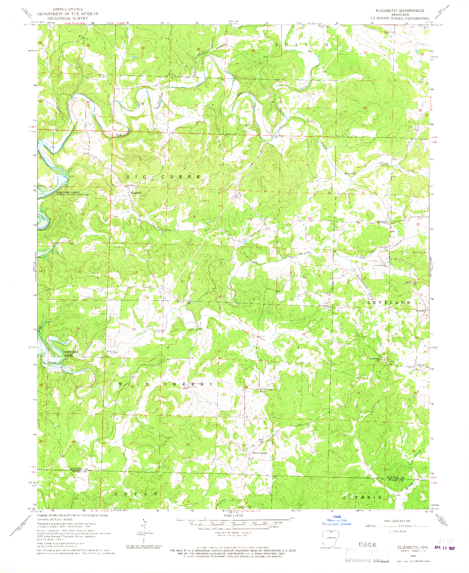 USGS 1:24000-SCALE QUADRANGLE FOR ELIZABETH, AR 1966