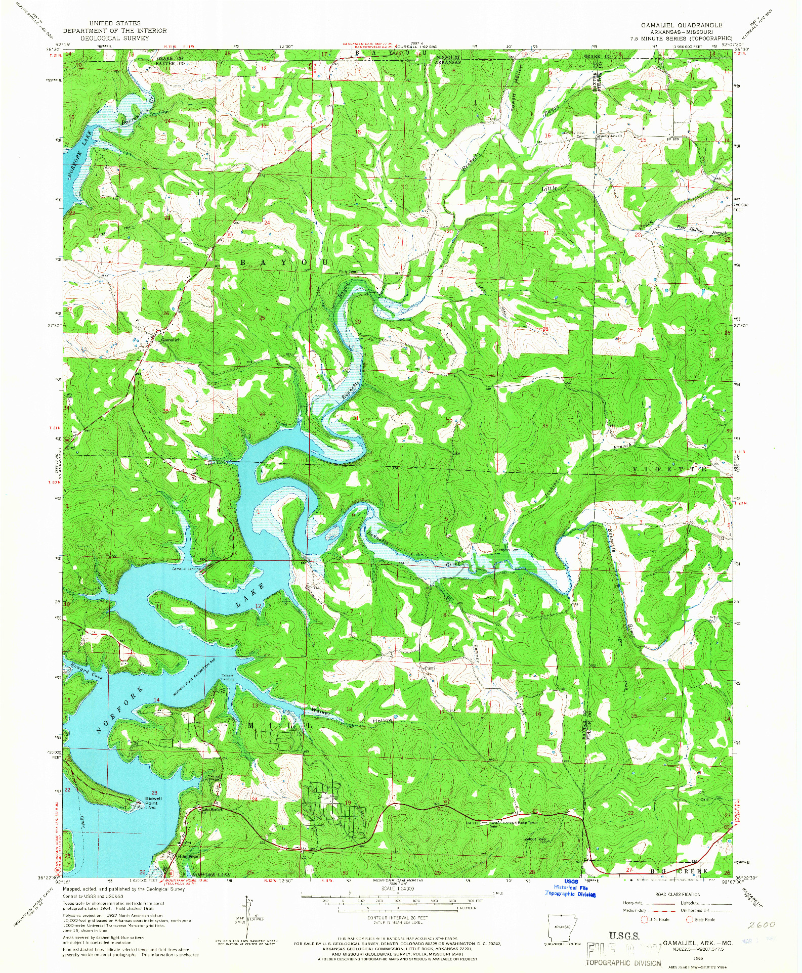 USGS 1:24000-SCALE QUADRANGLE FOR GAMALIEL, AR 1965