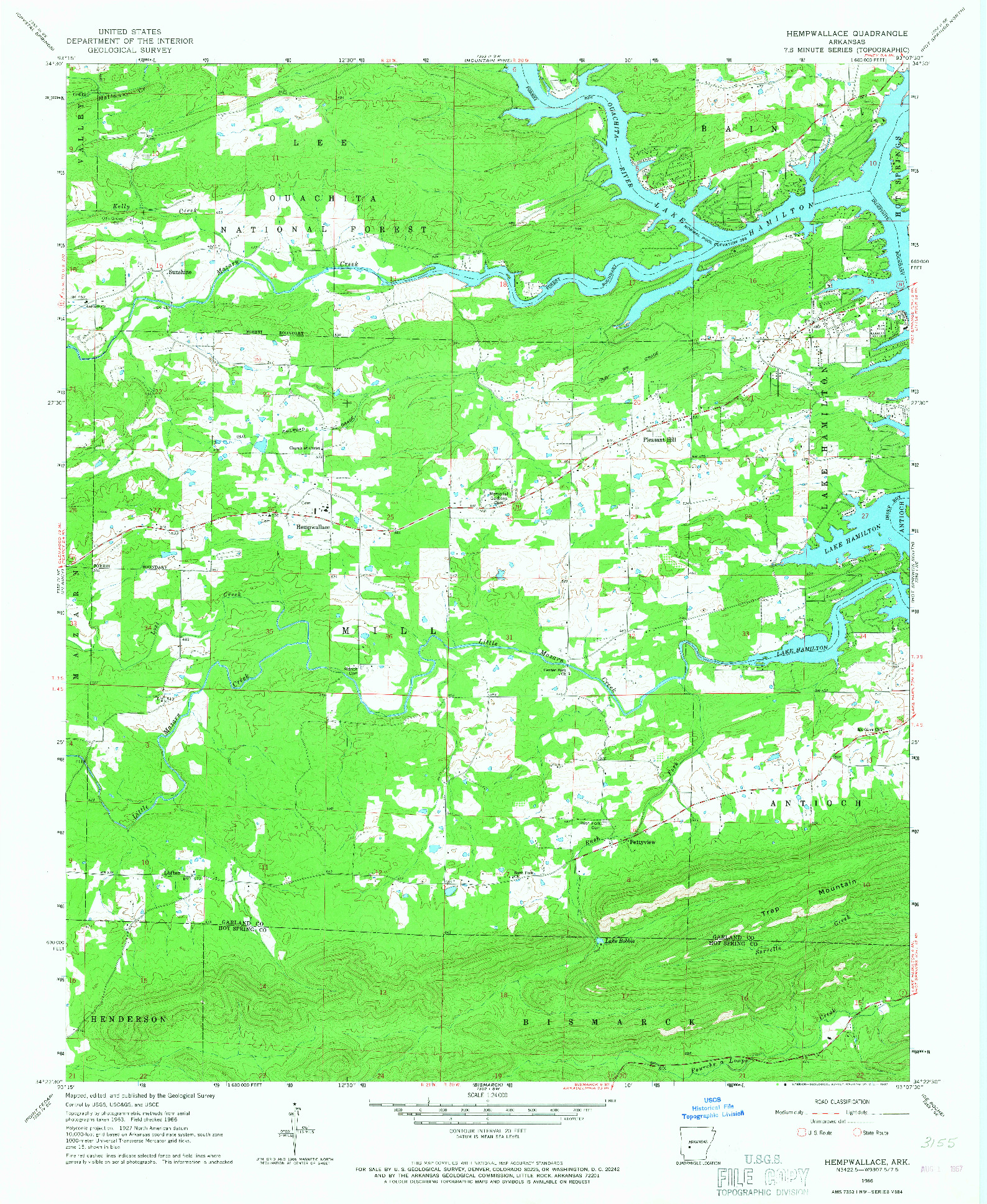 USGS 1:24000-SCALE QUADRANGLE FOR HEMPWALLACE, AR 1966