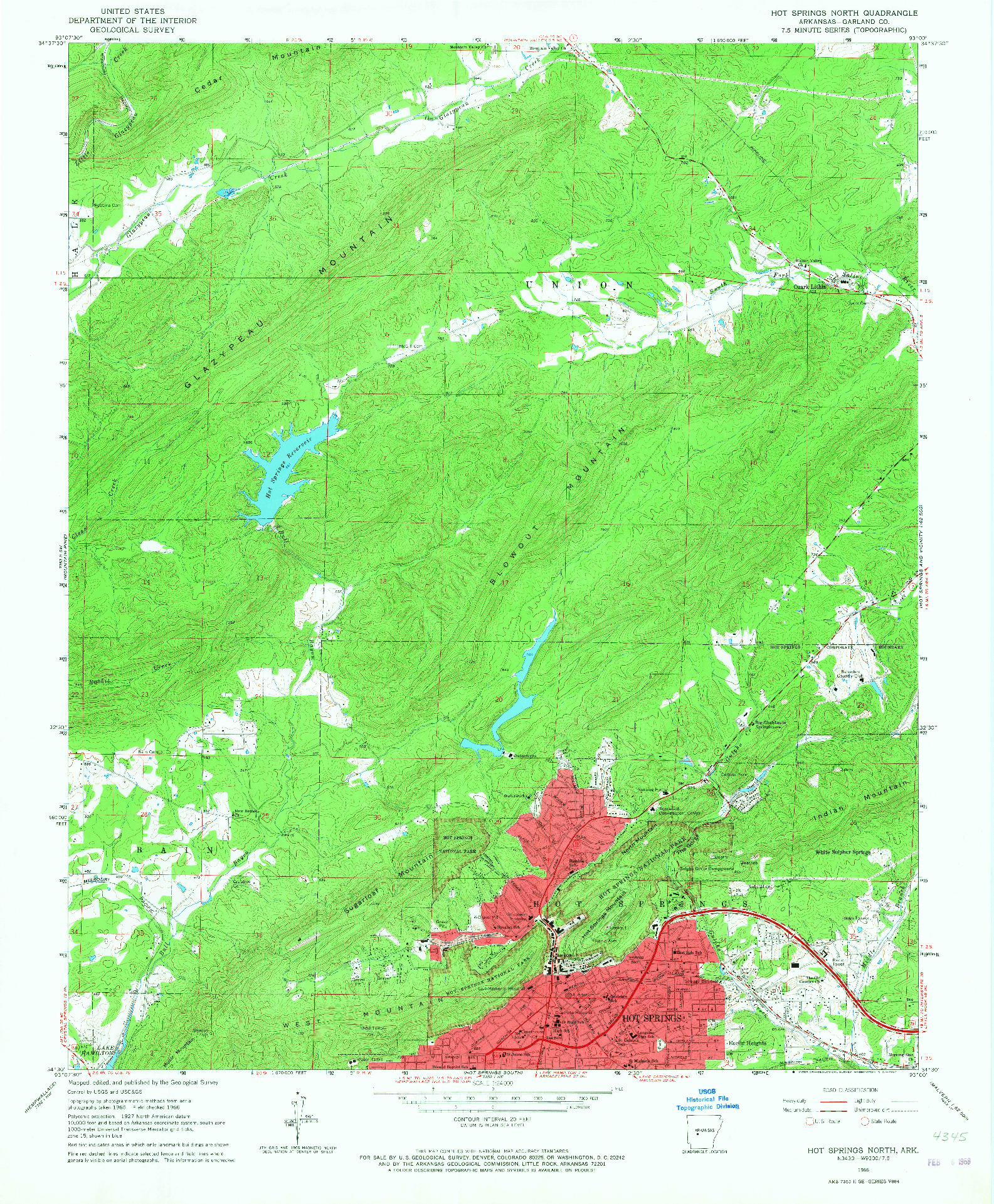 USGS 1:24000-SCALE QUADRANGLE FOR HOT SPRINGS NORTH, AR 1966