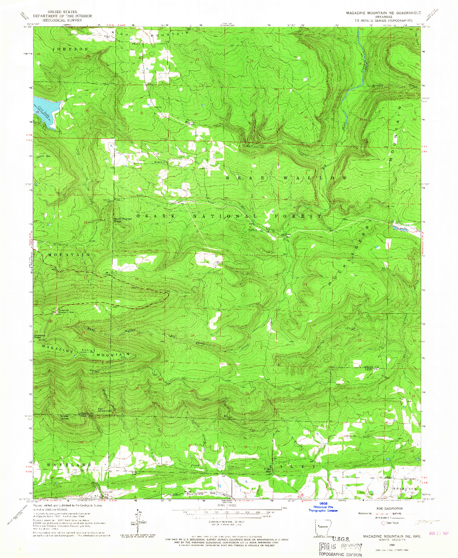 USGS 1:24000-SCALE QUADRANGLE FOR MAGAZINE MOUNTAIN NE, AR 1966