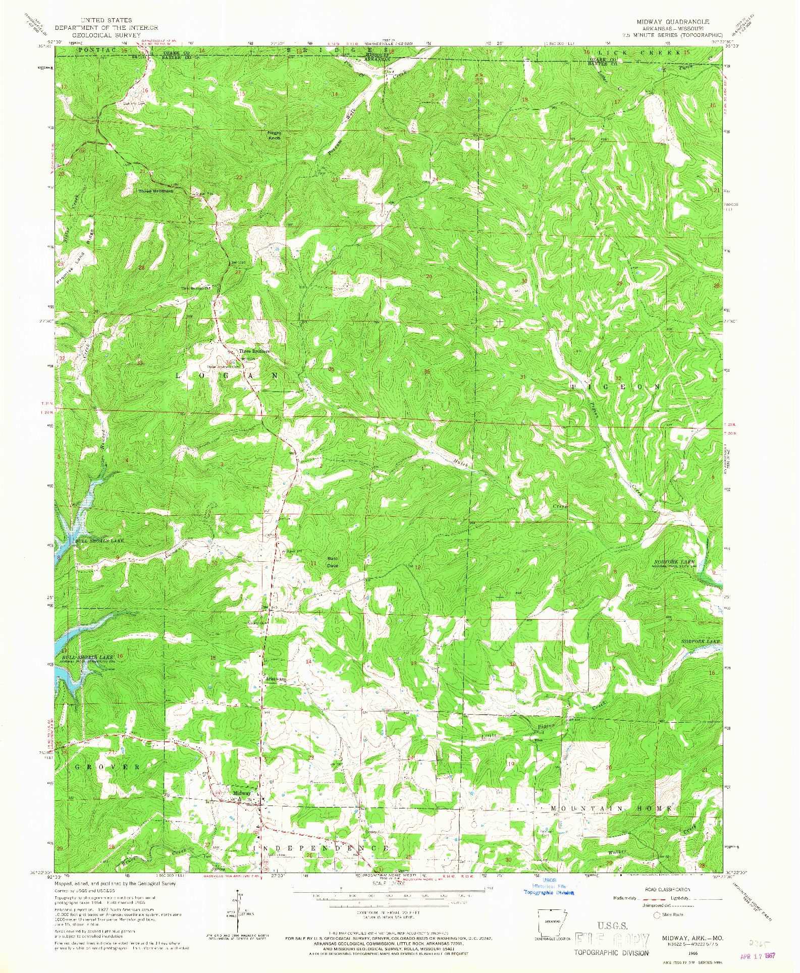 USGS 1:24000-SCALE QUADRANGLE FOR MIDWAY, AR 1966