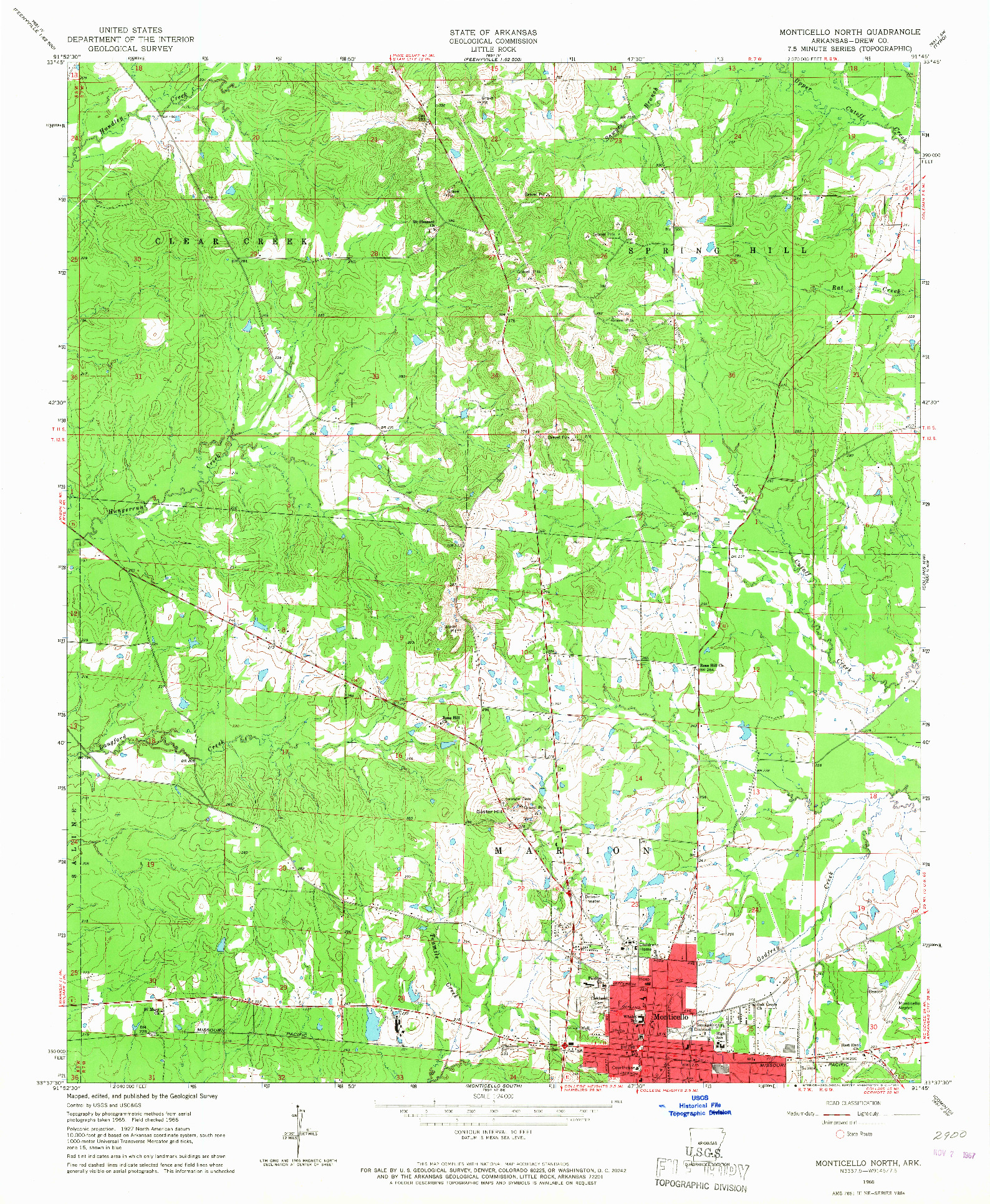 USGS 1:24000-SCALE QUADRANGLE FOR MONTICELLO NORTH, AR 1966