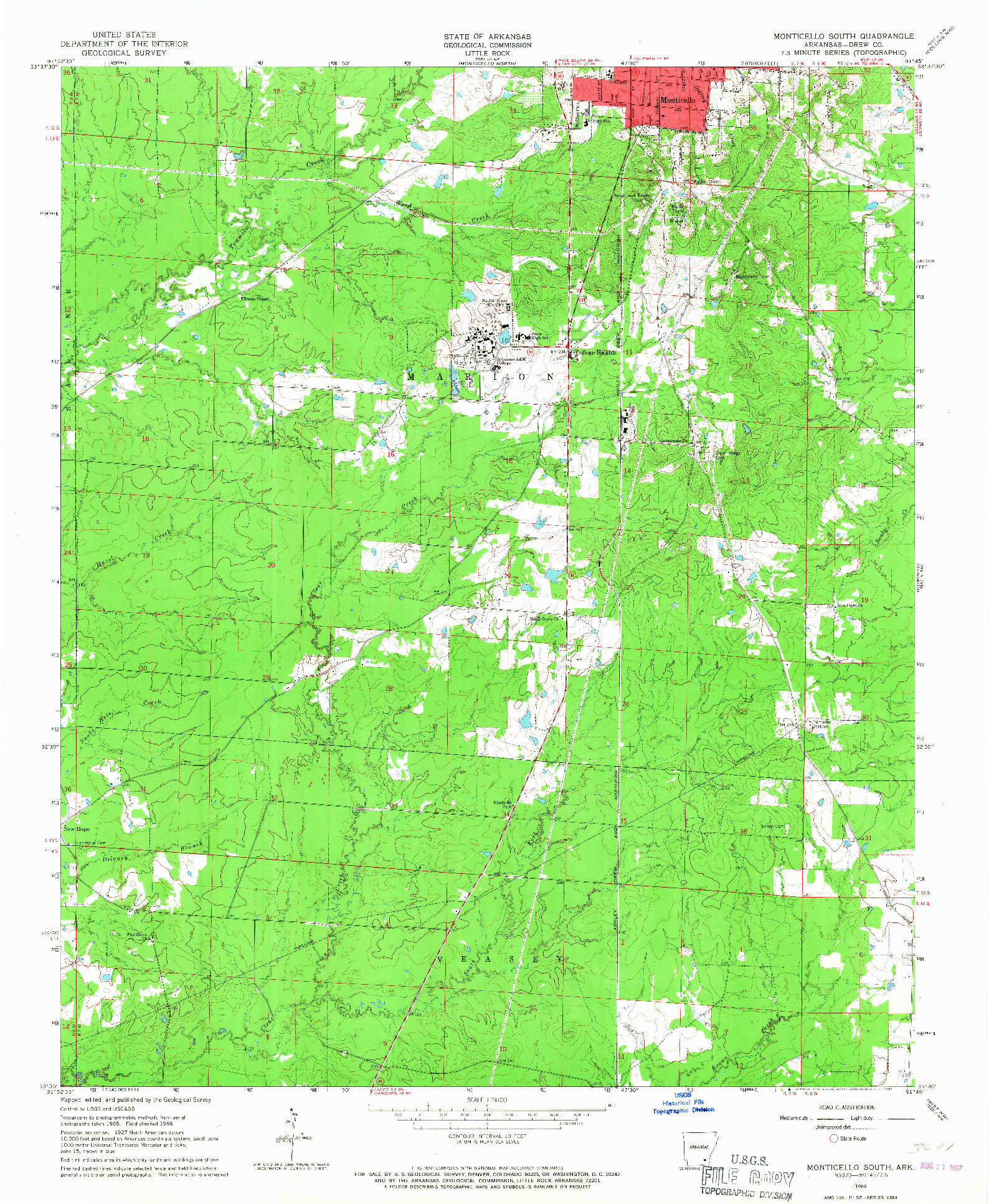 USGS 1:24000-SCALE QUADRANGLE FOR MONTICELLO SOUTH, AR 1966