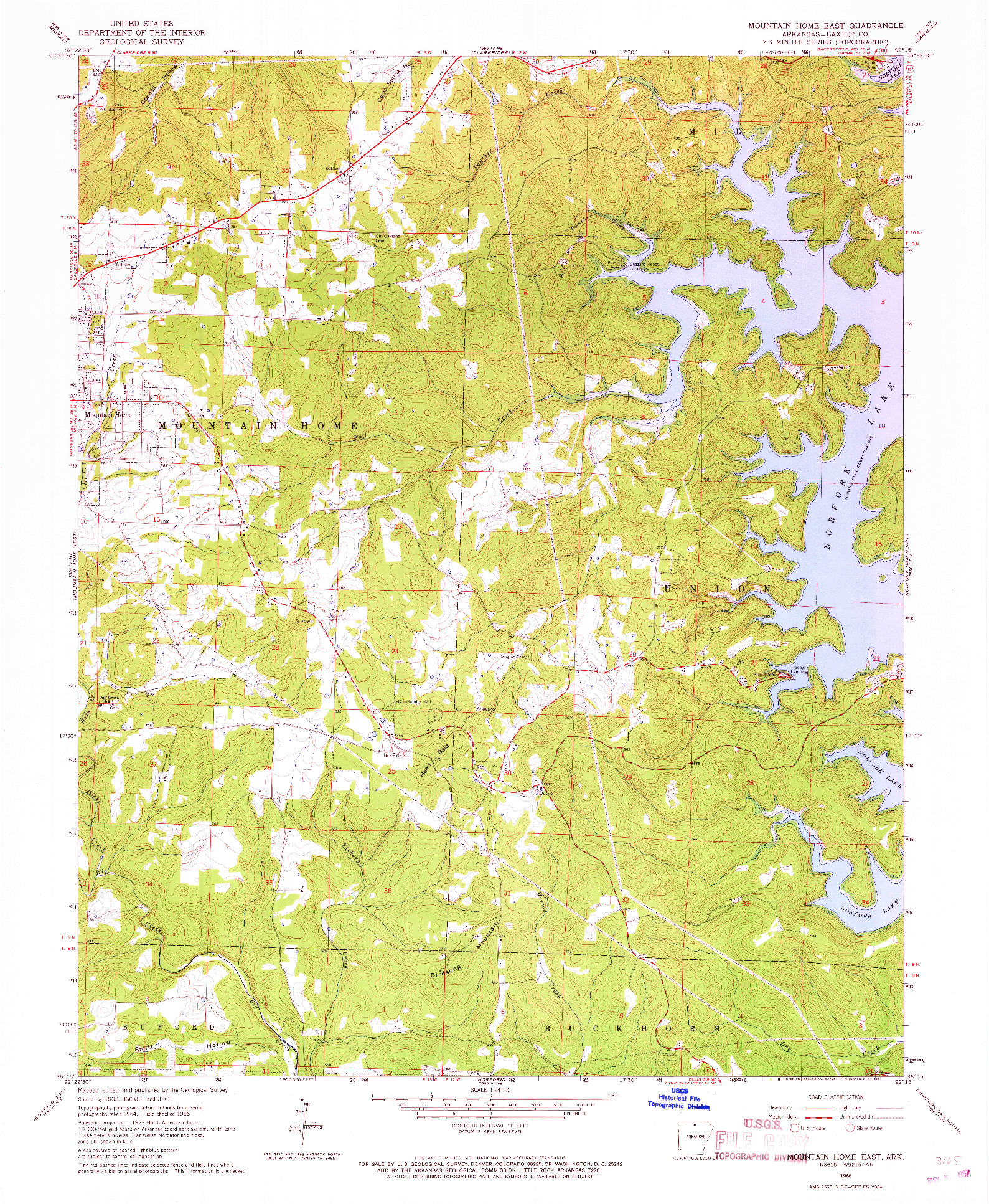 USGS 1:24000-SCALE QUADRANGLE FOR MOUNTAIN HOME EAST, AR 1966