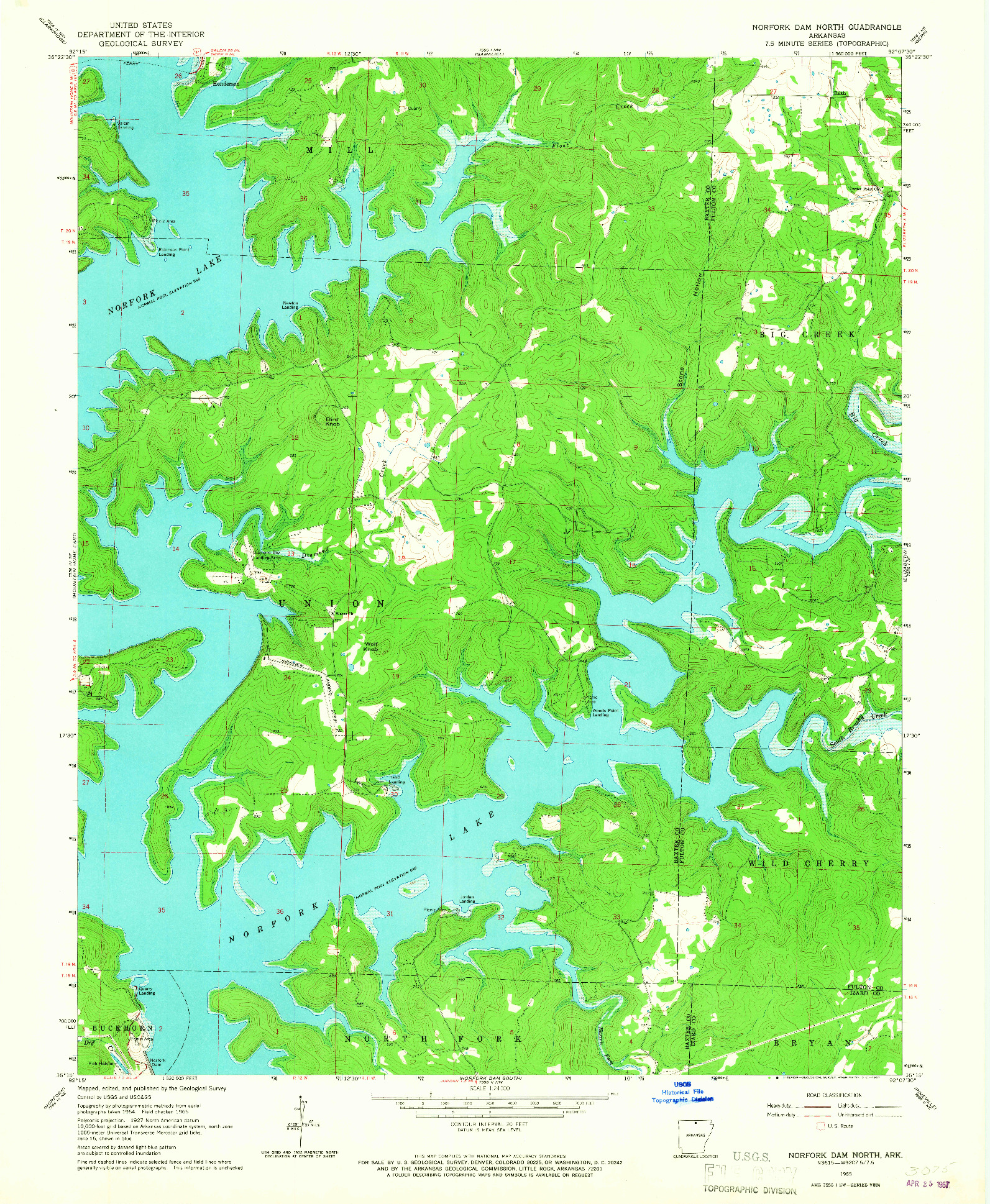 USGS 1:24000-SCALE QUADRANGLE FOR NORFORK DAM NORTH, AR 1965