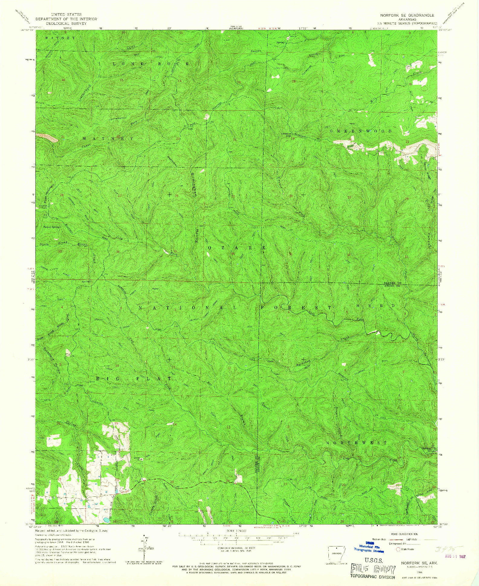 USGS 1:24000-SCALE QUADRANGLE FOR NORFORK SE, AR 1966