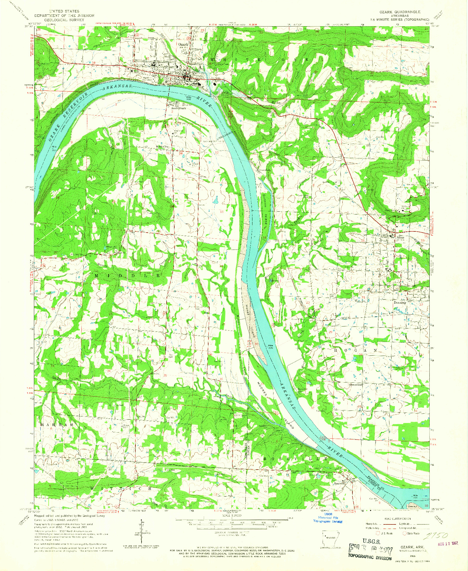 USGS 1:24000-SCALE QUADRANGLE FOR OZARK, AR 1966