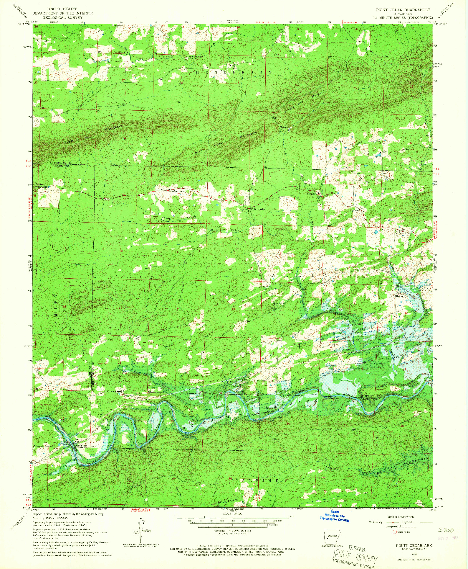 USGS 1:24000-SCALE QUADRANGLE FOR POINT CEDAR, AR 1966