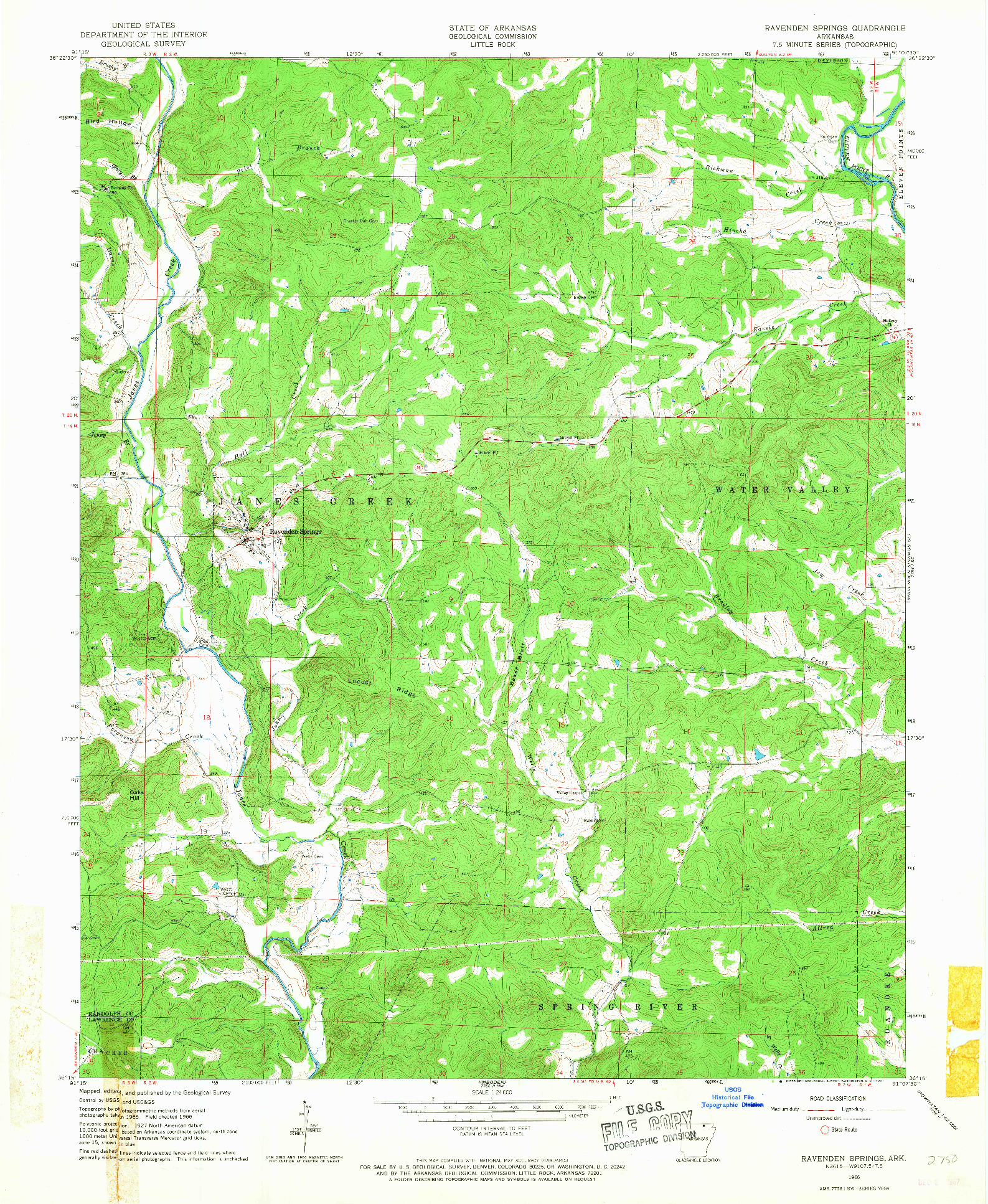 USGS 1:24000-SCALE QUADRANGLE FOR RAVENDEN SPRINGS, AR 1966