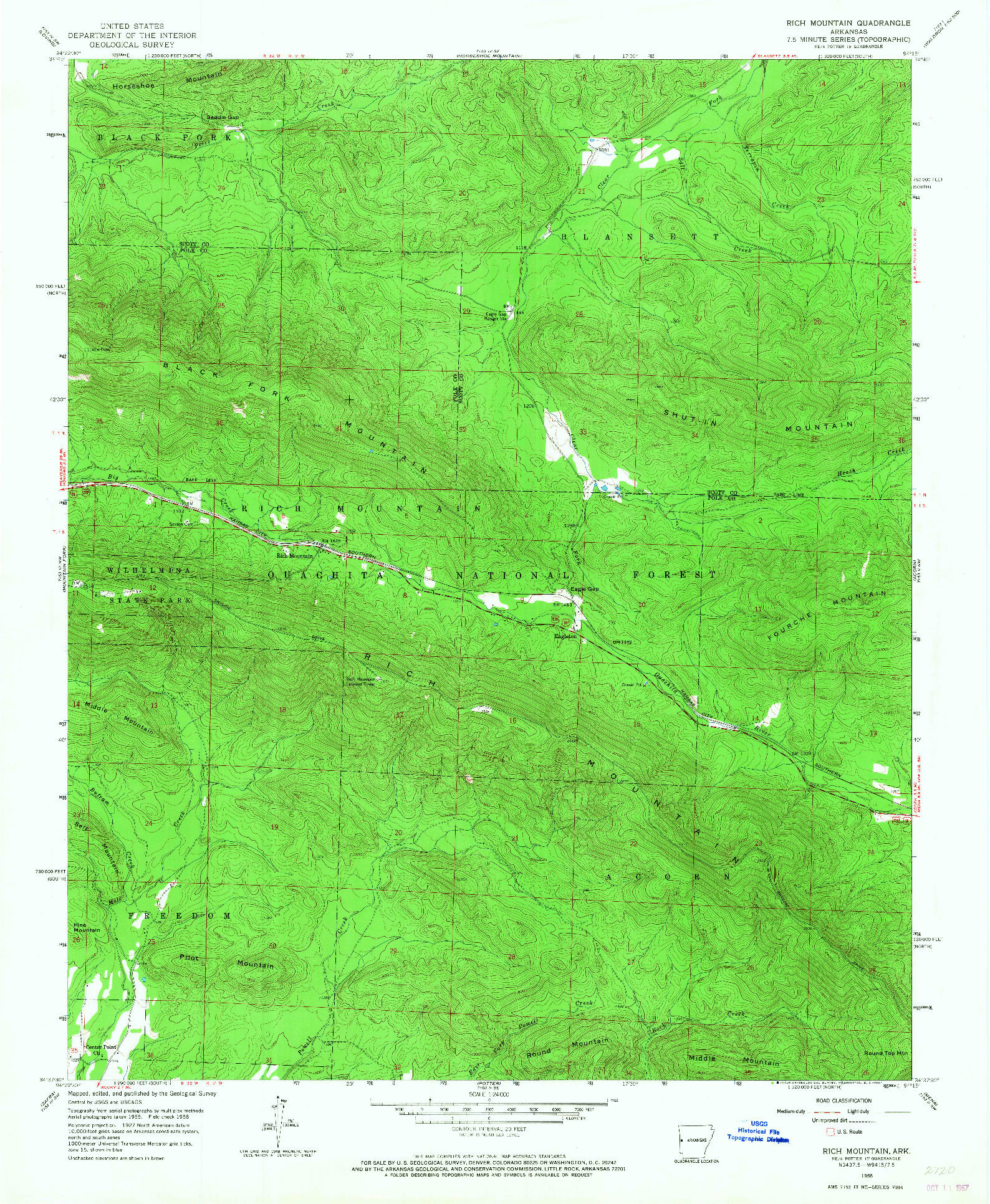 USGS 1:24000-SCALE QUADRANGLE FOR RICH MOUNTAIN, AR 1958