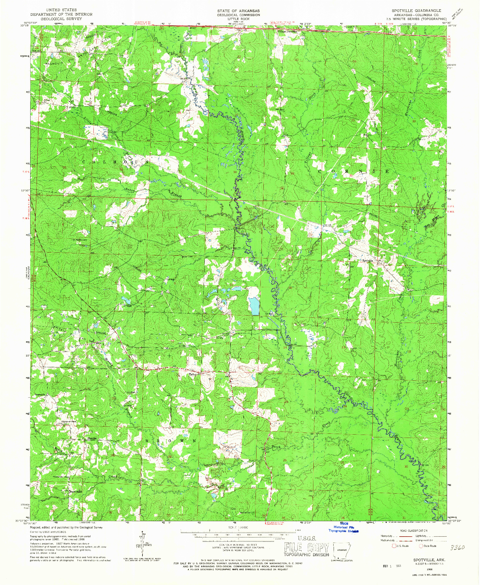 USGS 1:24000-SCALE QUADRANGLE FOR SPOTVILLE, AR 1966