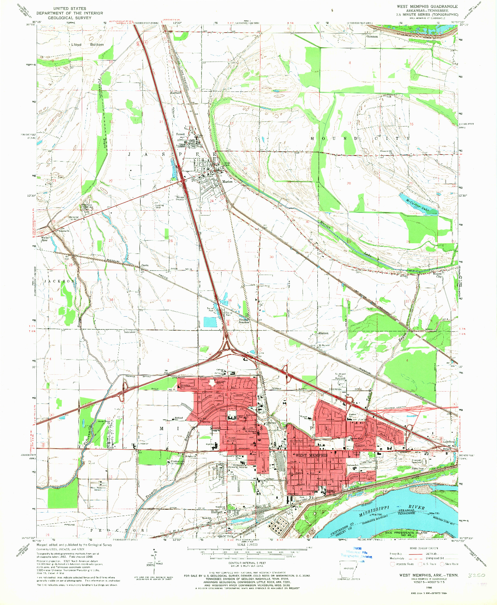 USGS 1:24000-SCALE QUADRANGLE FOR WEST MEMPHIS, AR 1966