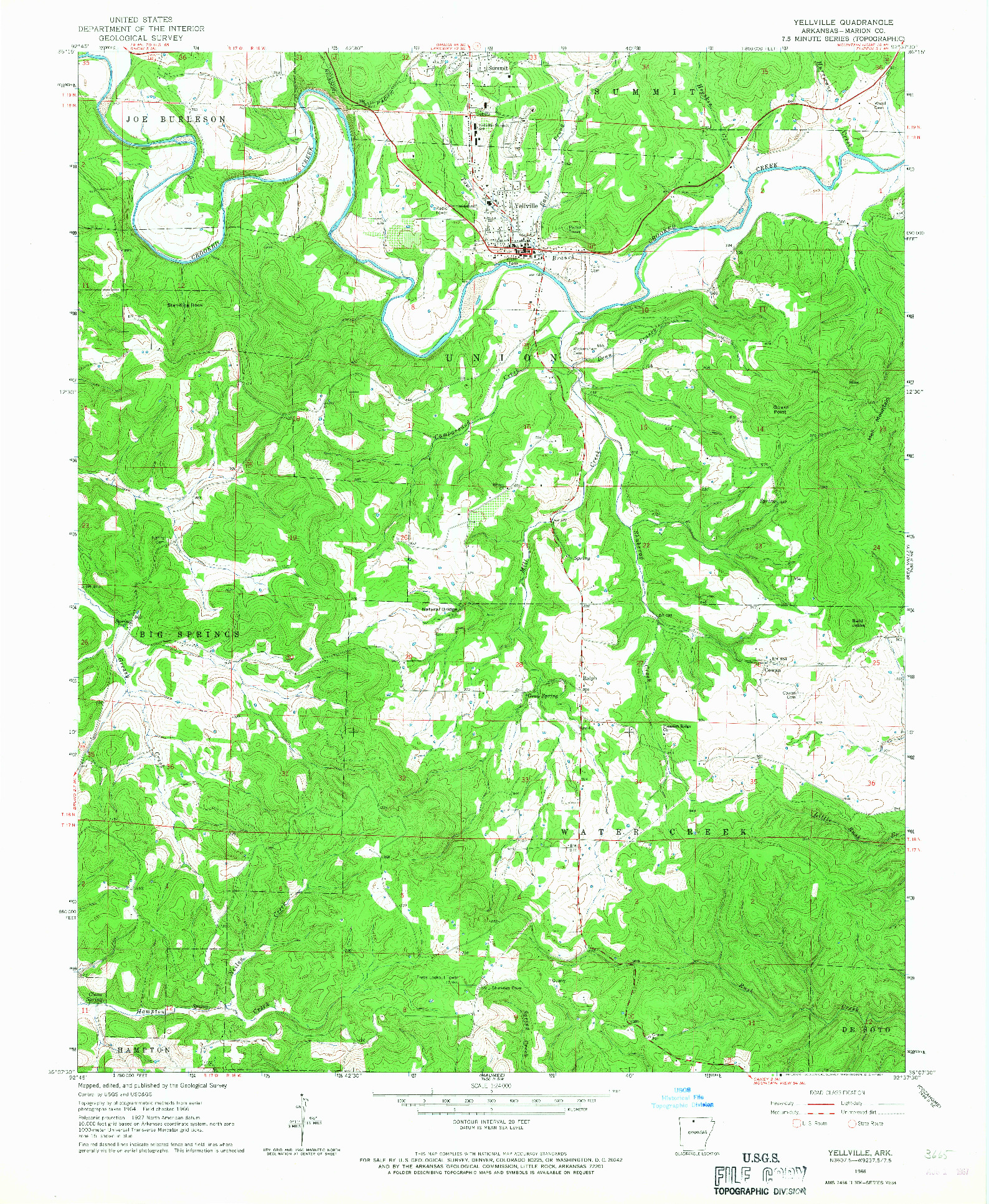 USGS 1:24000-SCALE QUADRANGLE FOR YELLVILLE, AR 1966