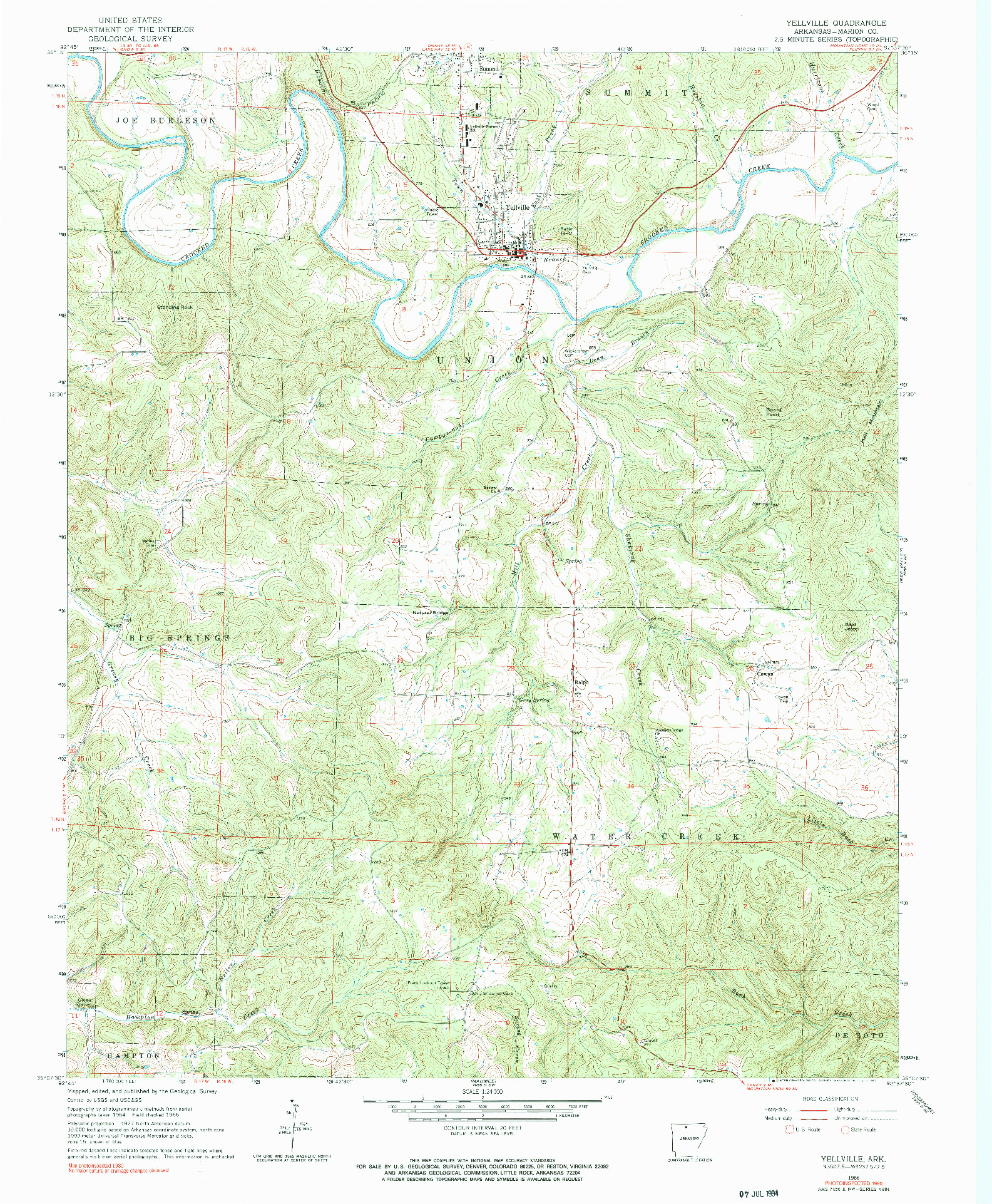 USGS 1:24000-SCALE QUADRANGLE FOR YELLVILLE, AR 1966