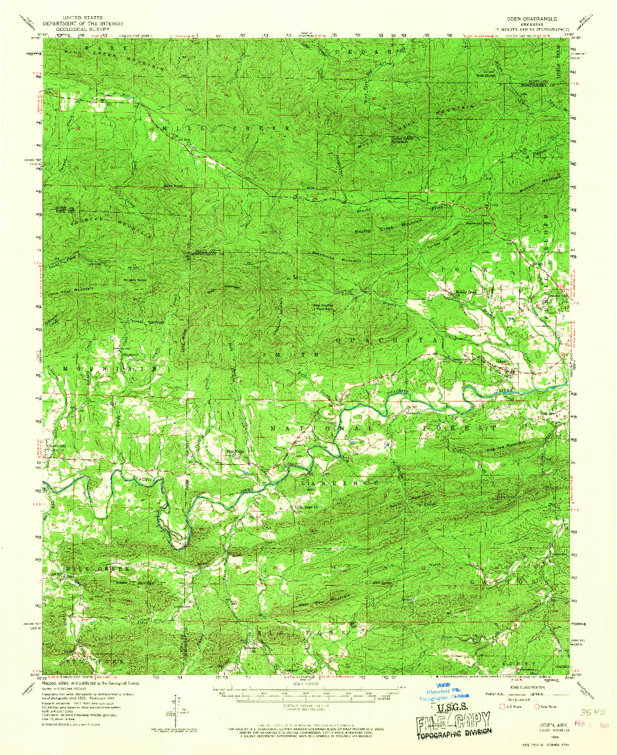 USGS 1:62500-SCALE QUADRANGLE FOR ODEN, AR 1959